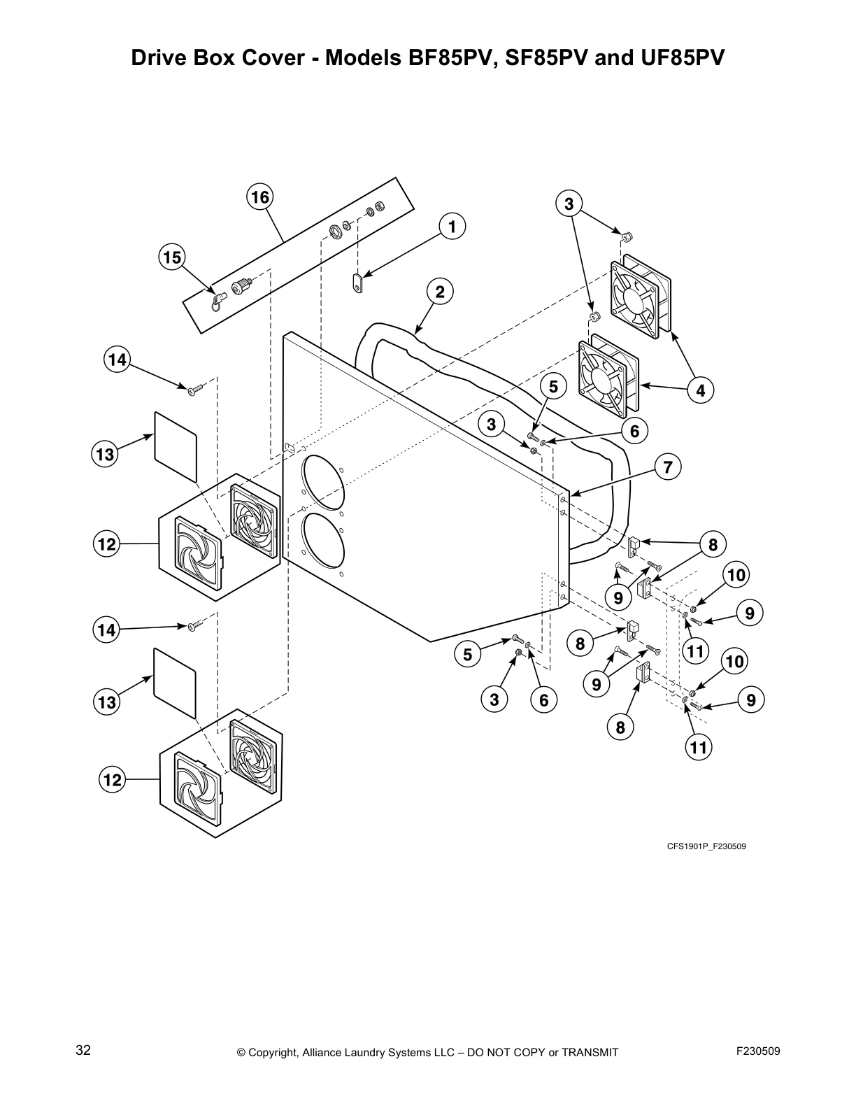 Drive Box Cover - Models BF85PV, SF85PV and UF85PV