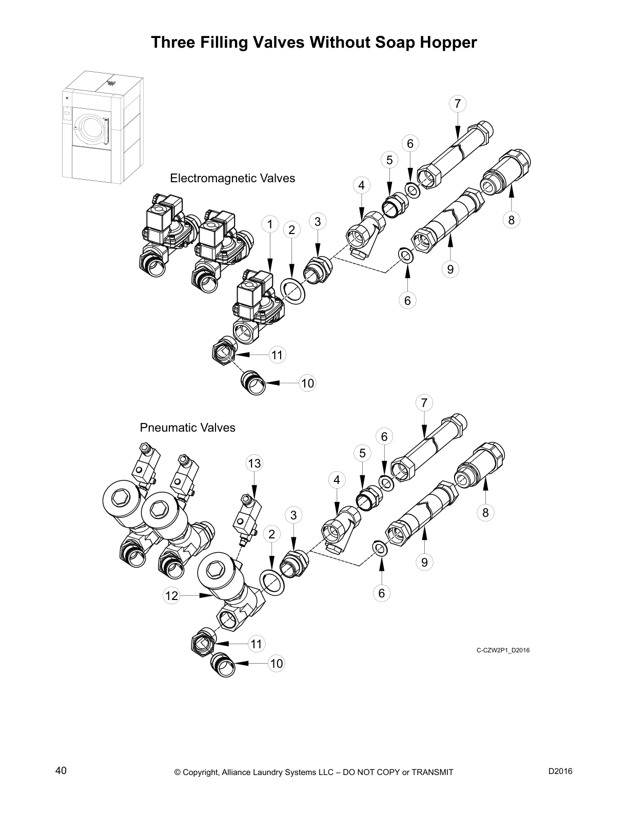 Three Filling Valves Without Soap Hopper