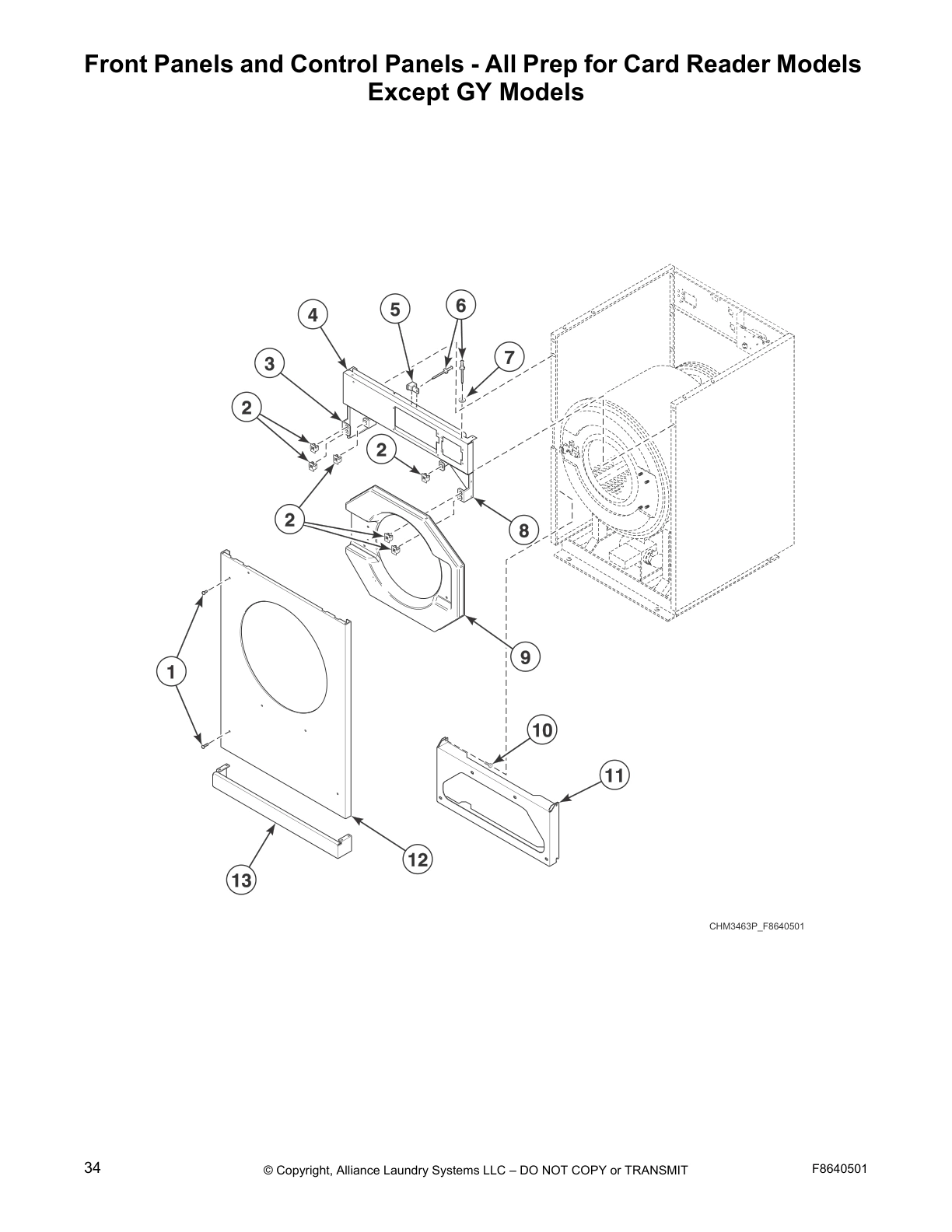 Front Panels and Control Panels - All Prep for Card Reader Models
Except GY Models