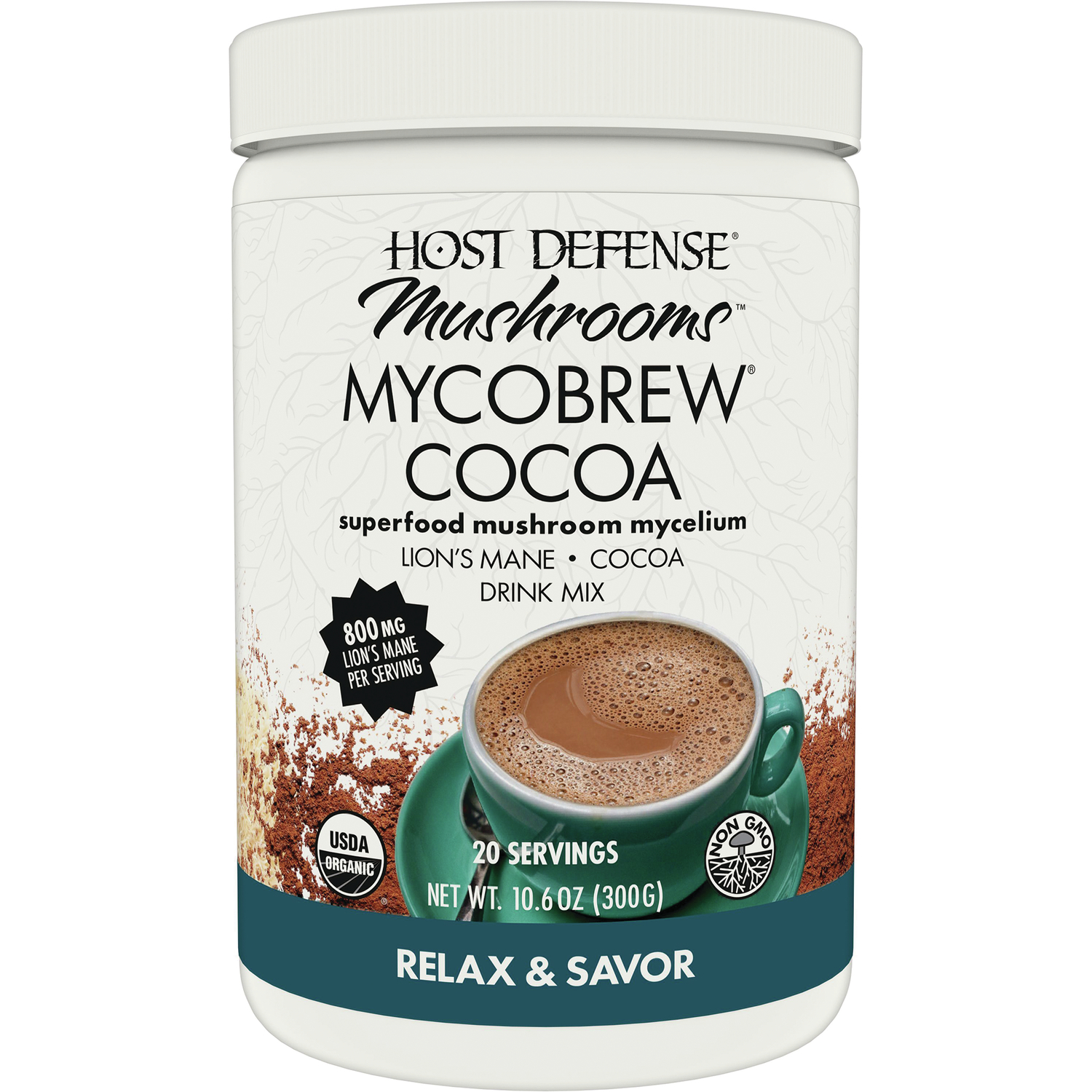 Host Defense MycoBrew Cocoa - Cocoa Powder Drink Mix Includes Lion's Mane Mushroom - Superfood Powder Drink Mix with Fair Trade Certified Cocoa