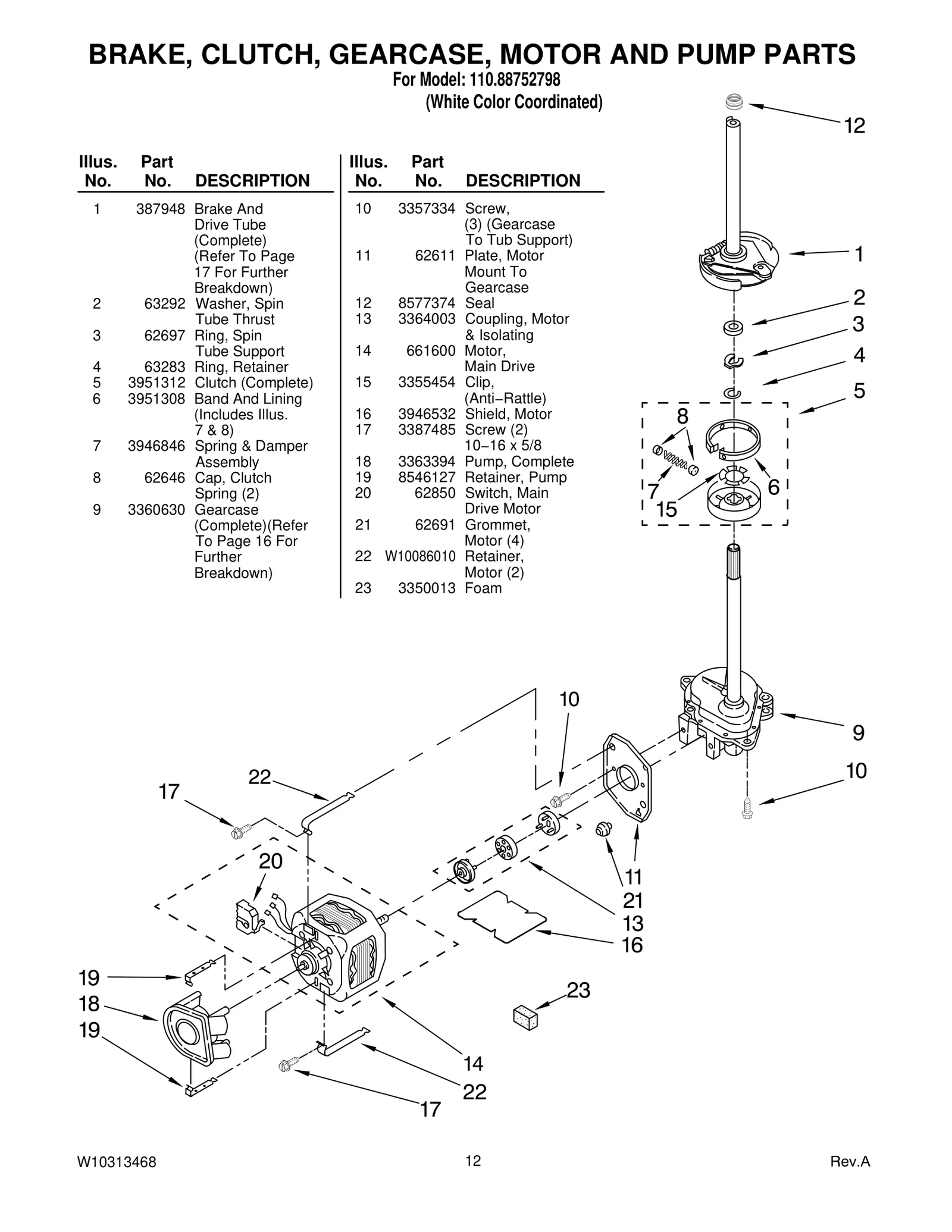 BRAKE, CLUTCH, GEARCASE, MOTOR AND PUMP PARTS