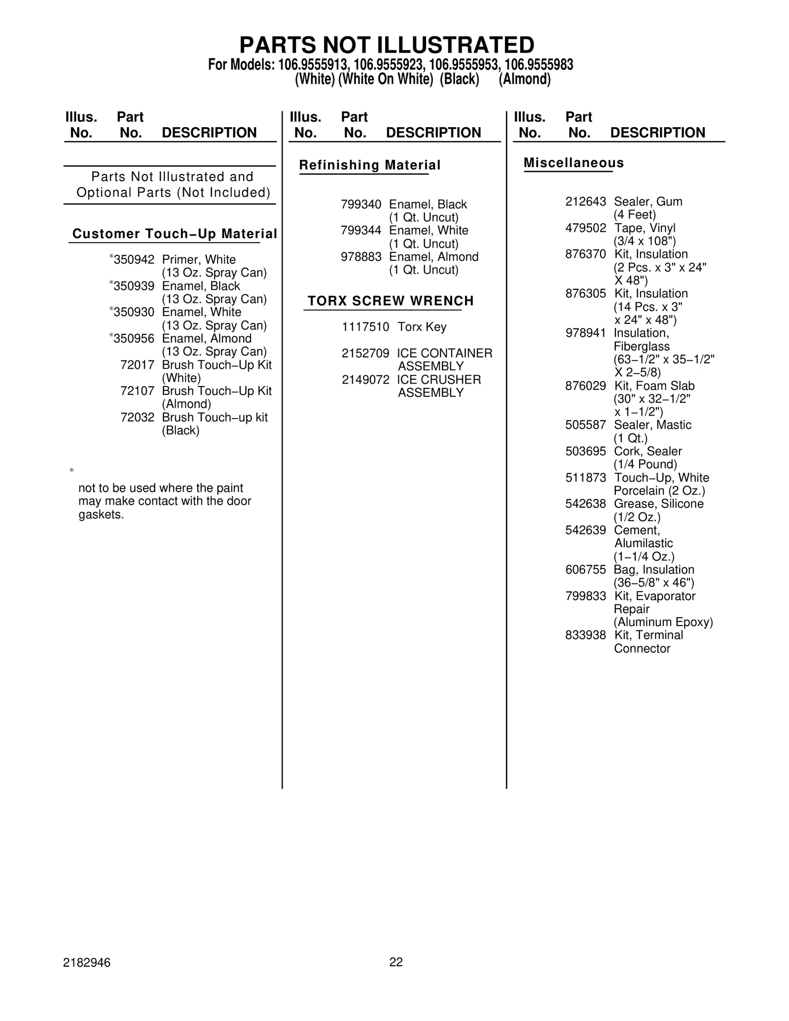 Optional Parts (Not Included)