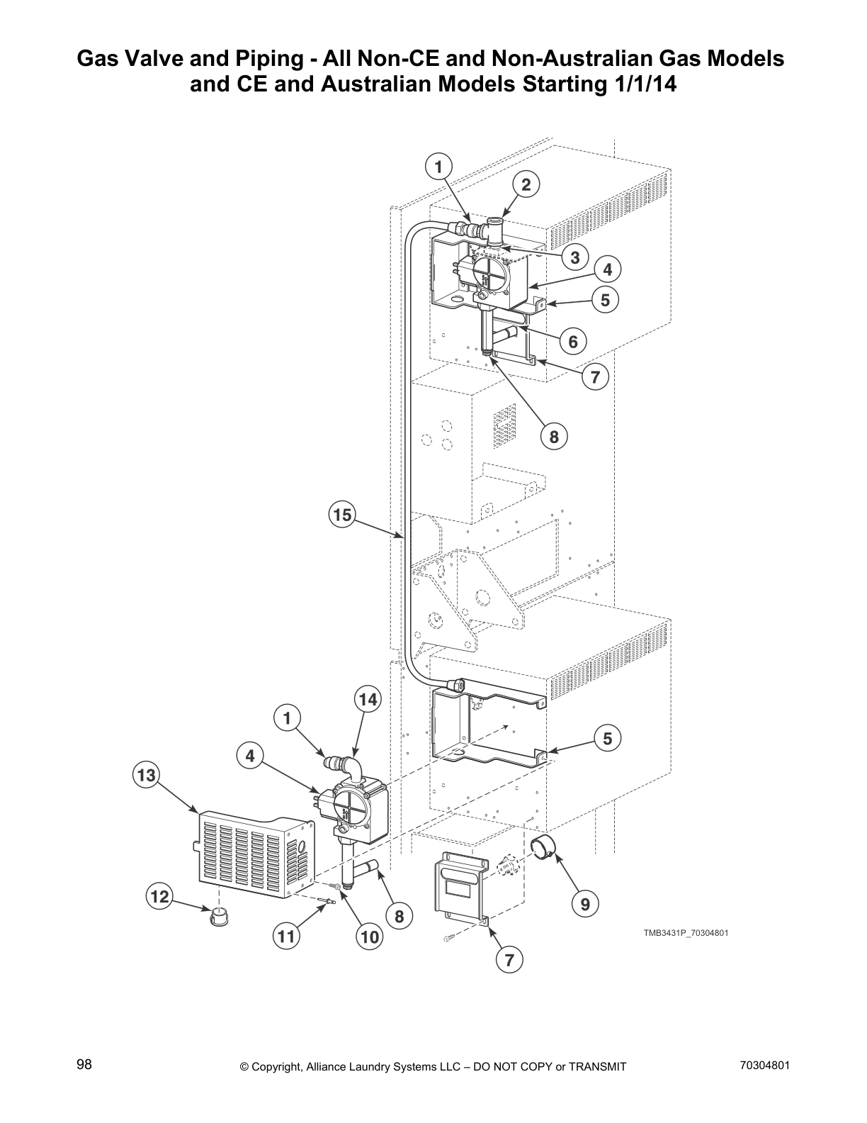 Gas Valve and Piping - All Non-CE and Non-Australian Gas Models 
and CE and Australian Models Starting 1/1/14
