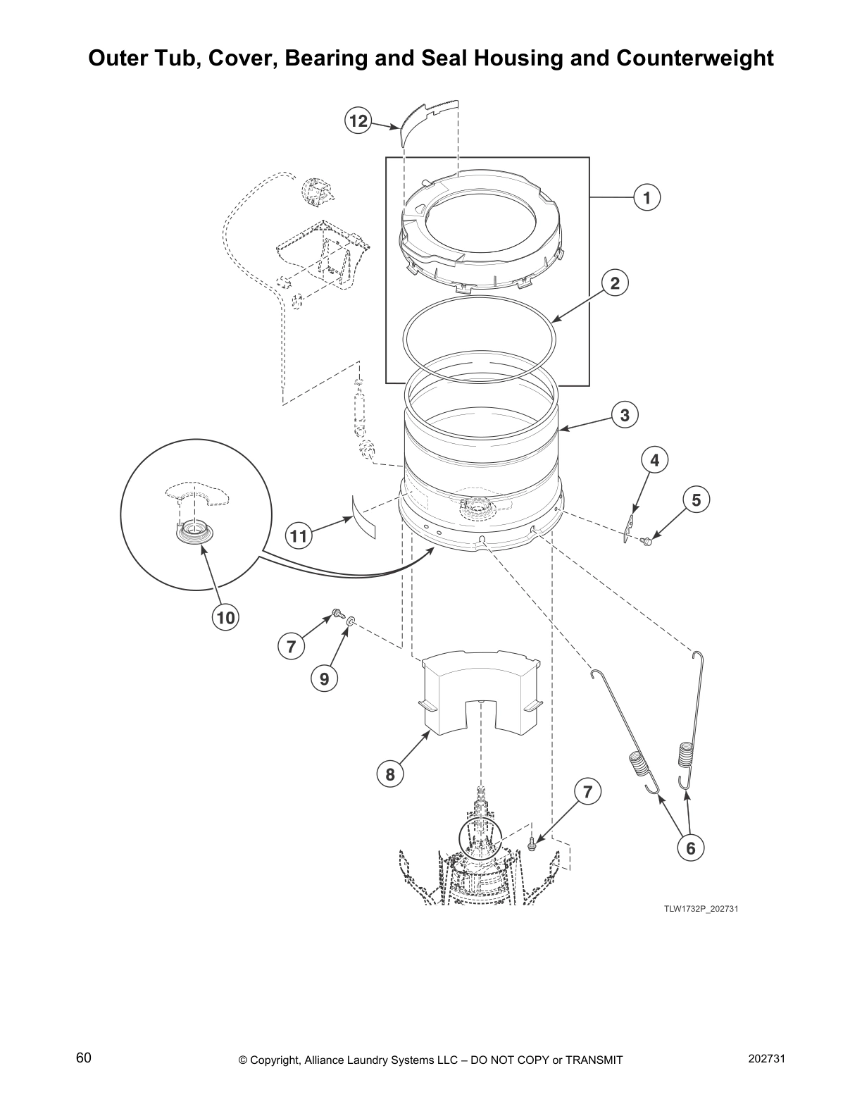 Outer Tub, Cover, Bearing and Seal Housing and Counterweight