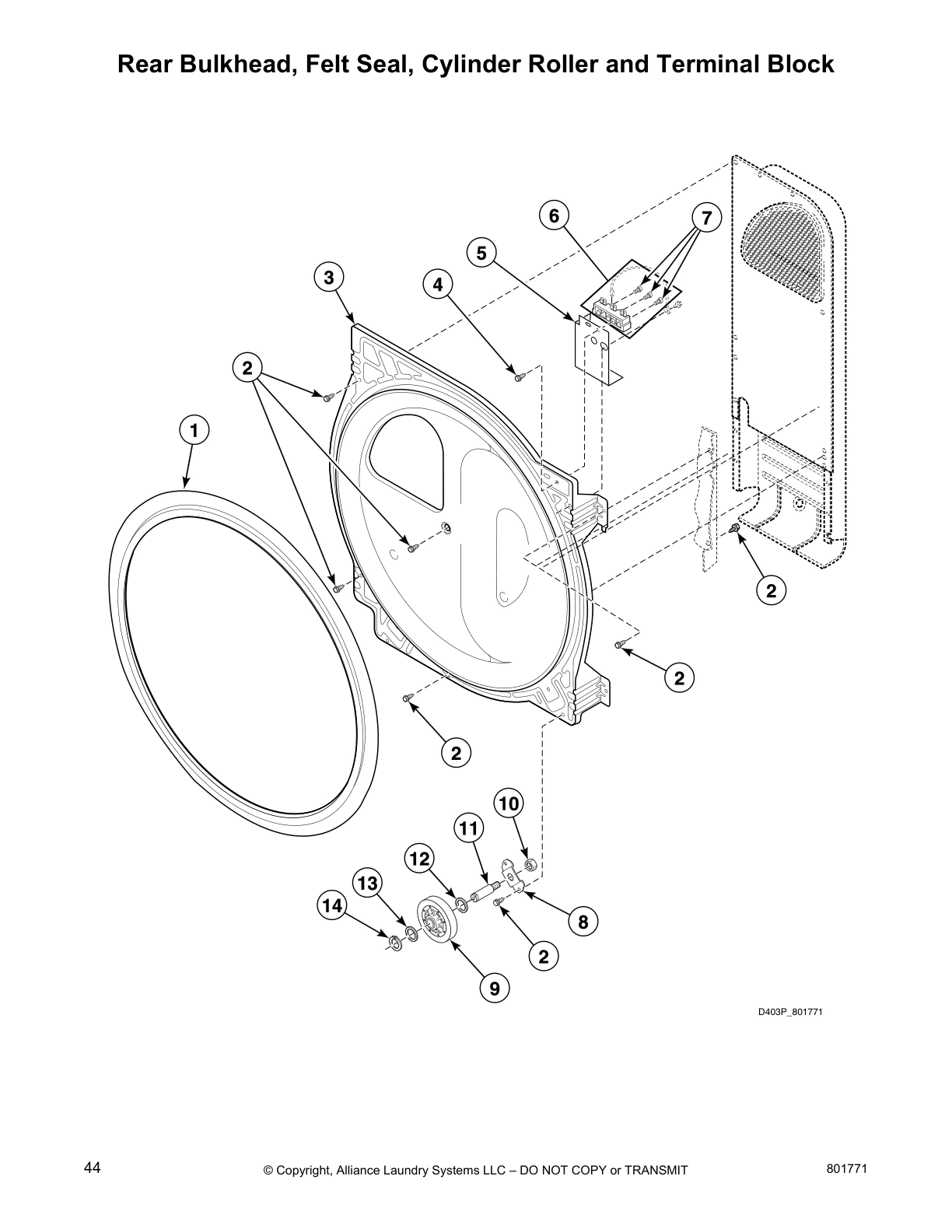 Rear Bulkhead, Felt Seal, Cylinder Roller and Terminal Block