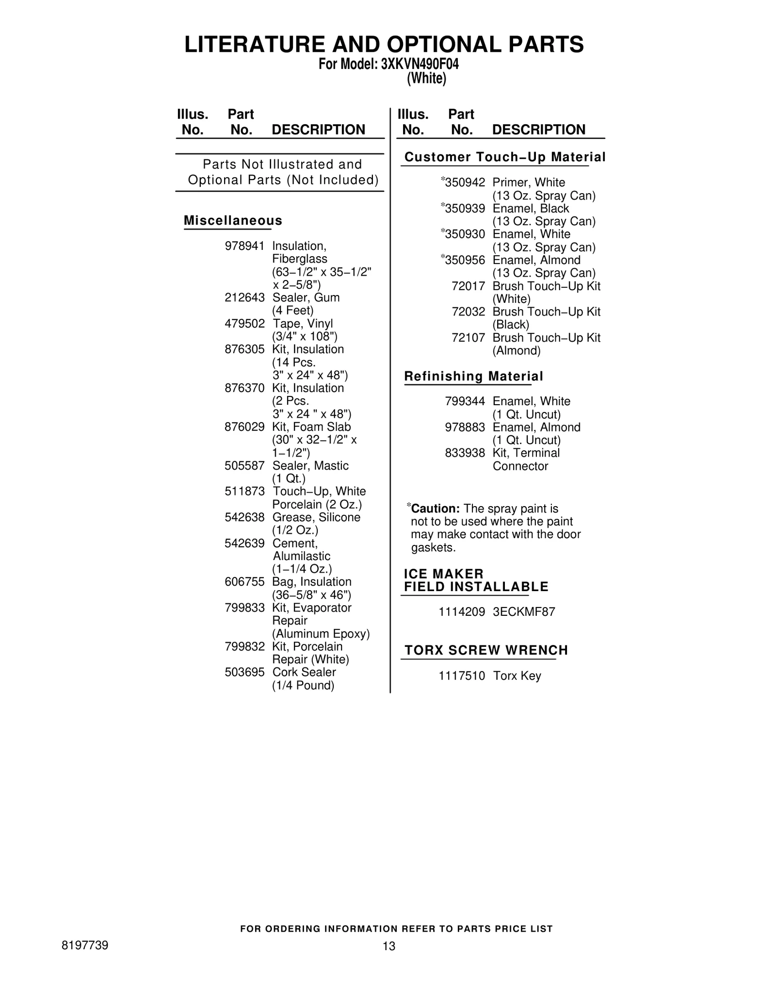 LITERATURE AND OPTIONAL PARTS