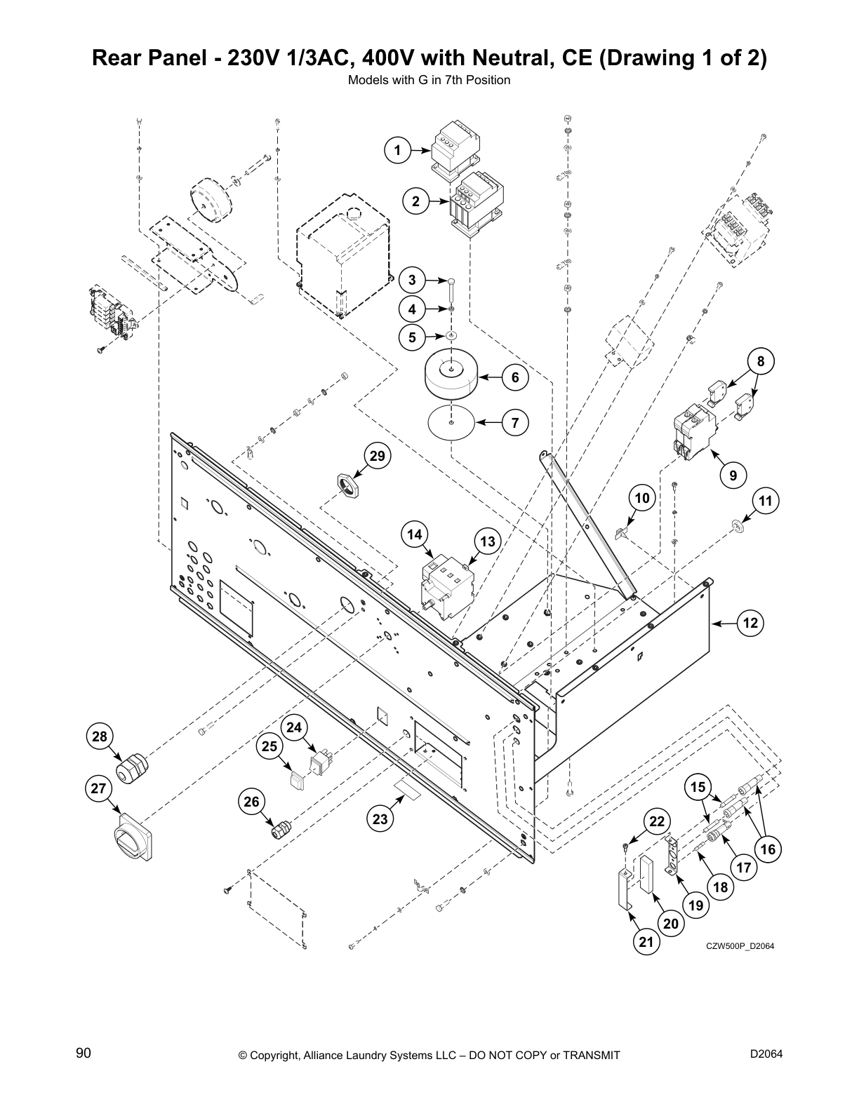 Rear Panel - 230V 1/3AC, 400V with Neutral, CE (Drawing 1 of 2)