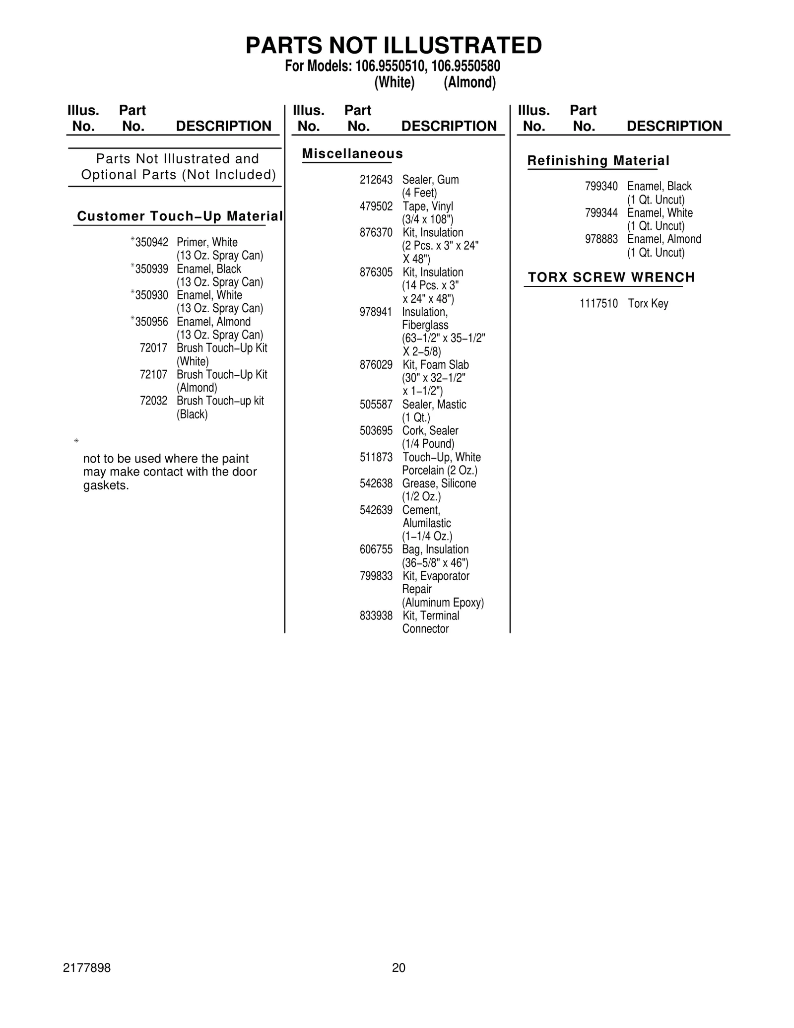 Optional Parts (Not Included)