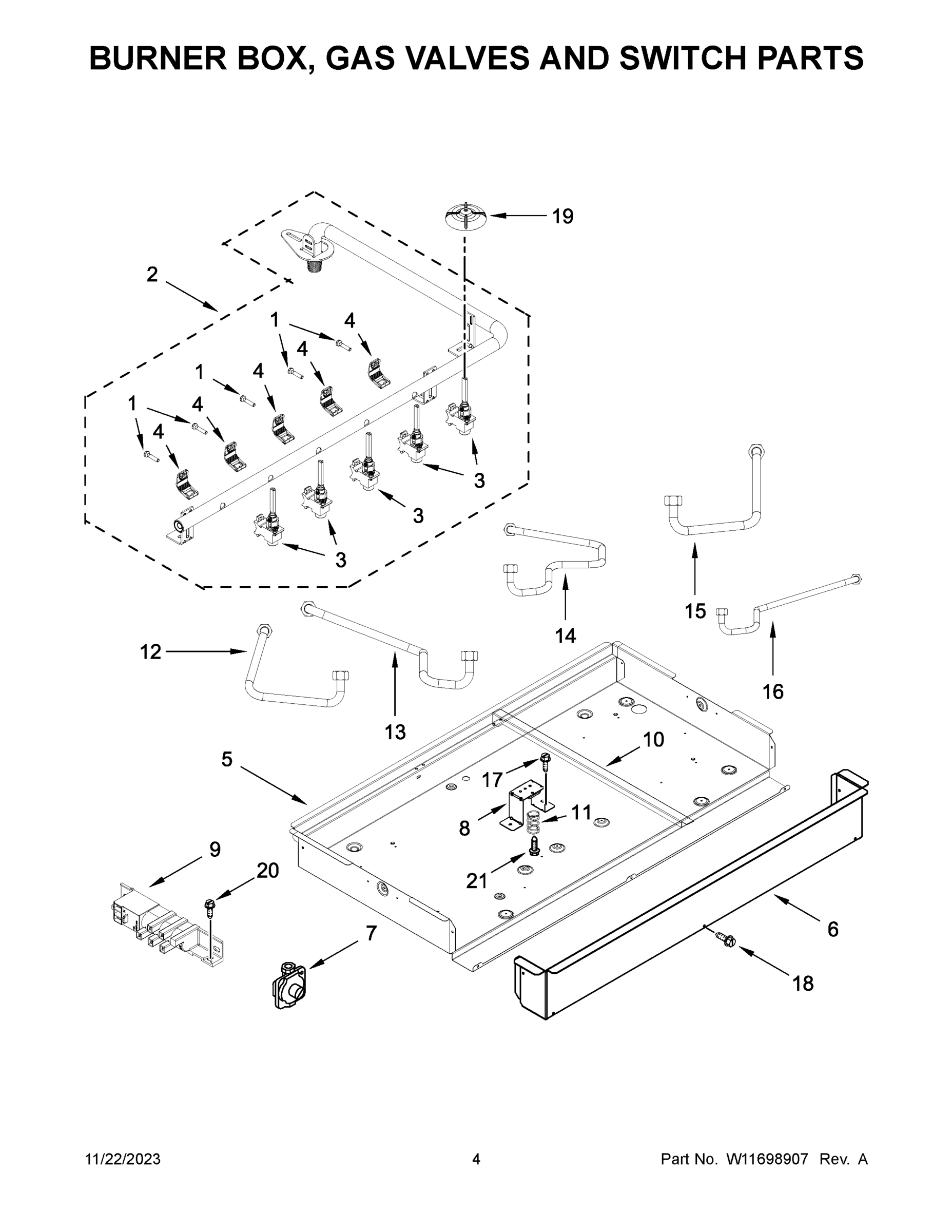 03 - BURNER BOX, GAS VALVES AND SWITCH PARTS