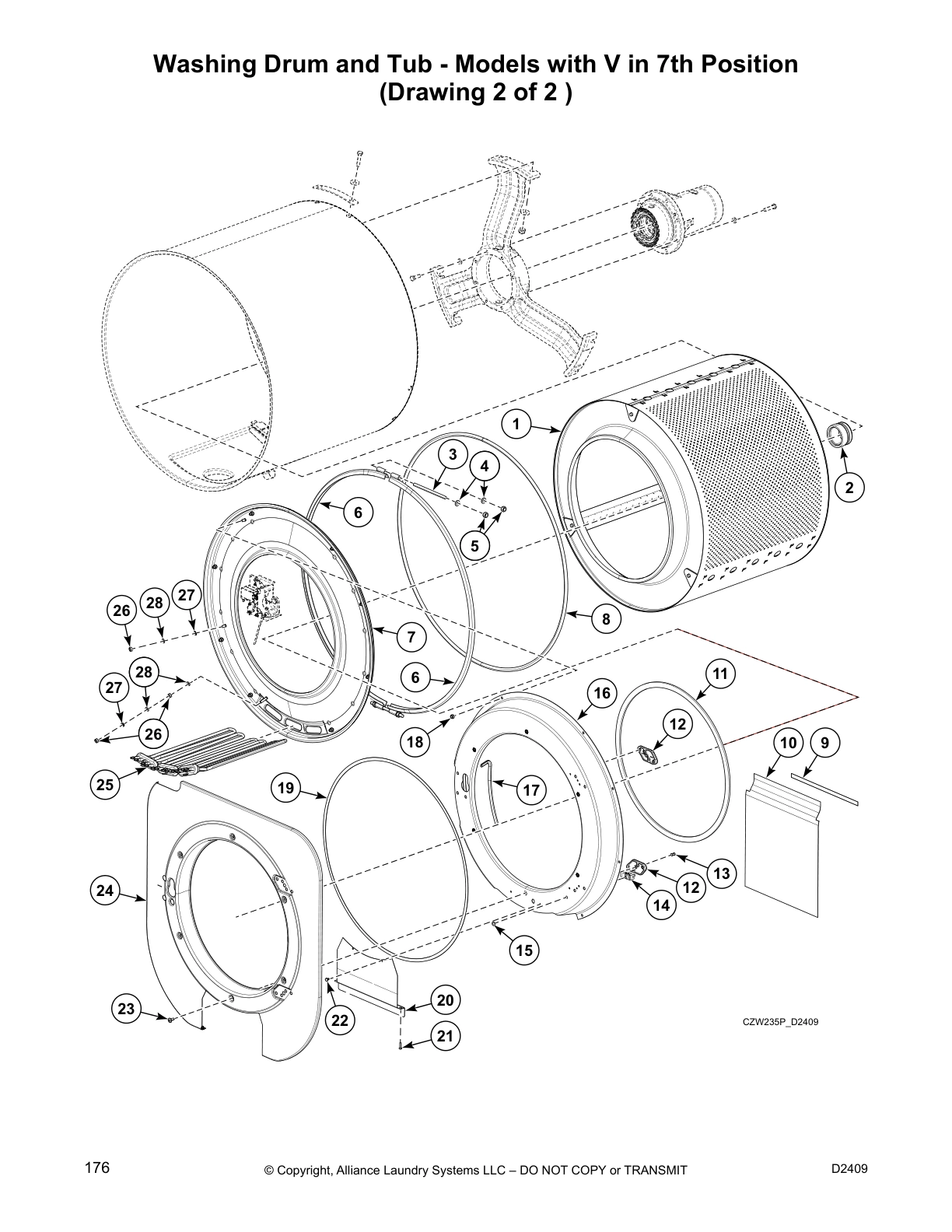 Washing Drum and Tub - Models with V in 7th Position
(Drawing 2 of 2 )