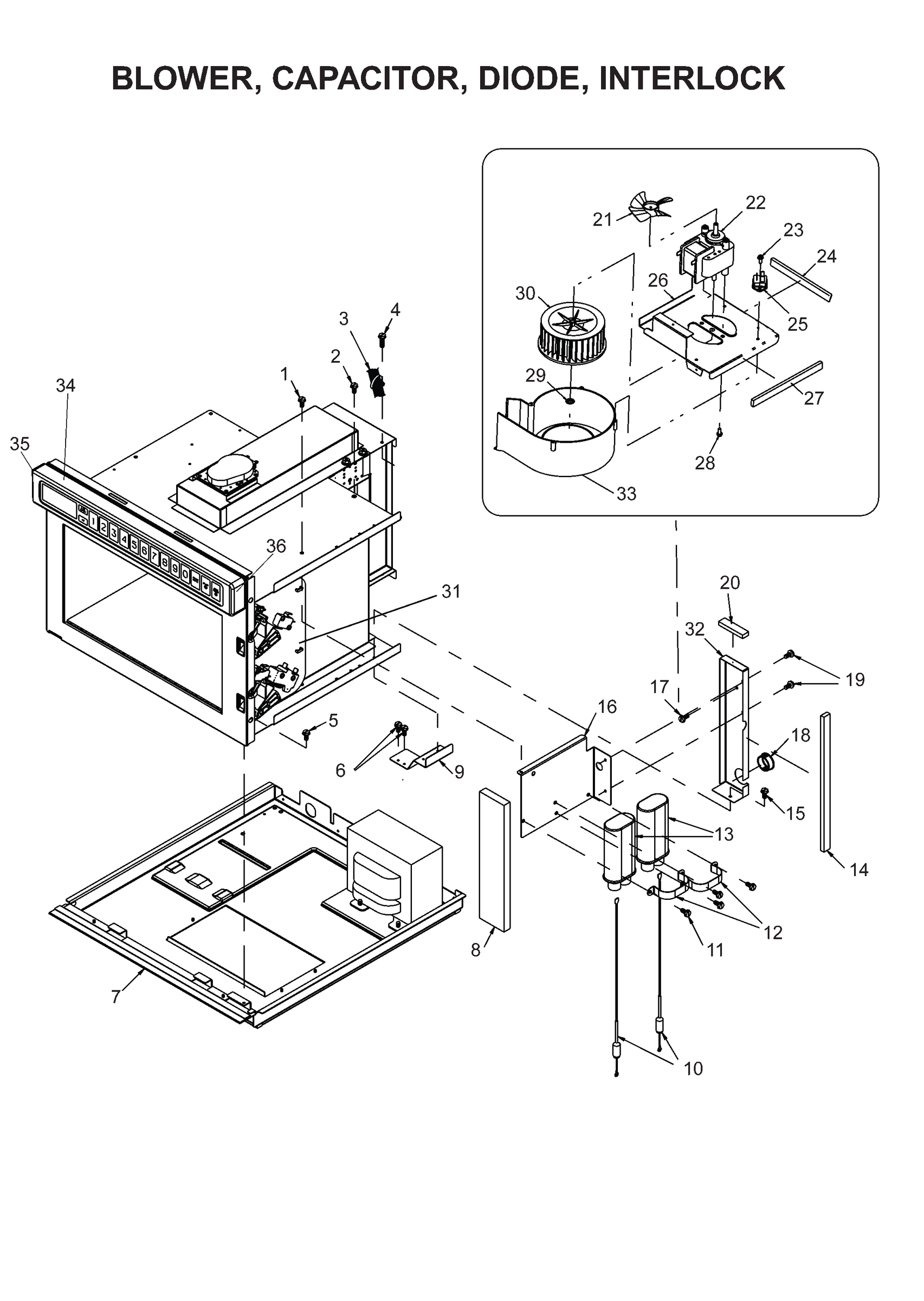 BLOWER, CAPACITOR, DIODE, INTERLOCK