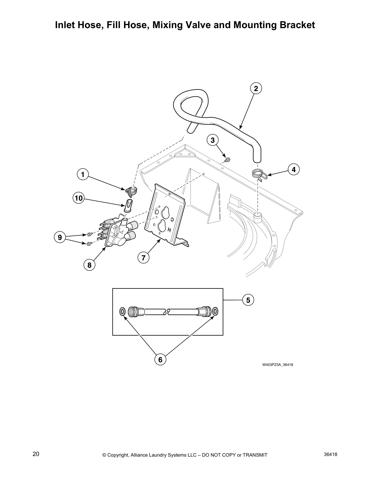 Inlet Hose, Fill Hose, Mixing Valve and Mounting Bracket