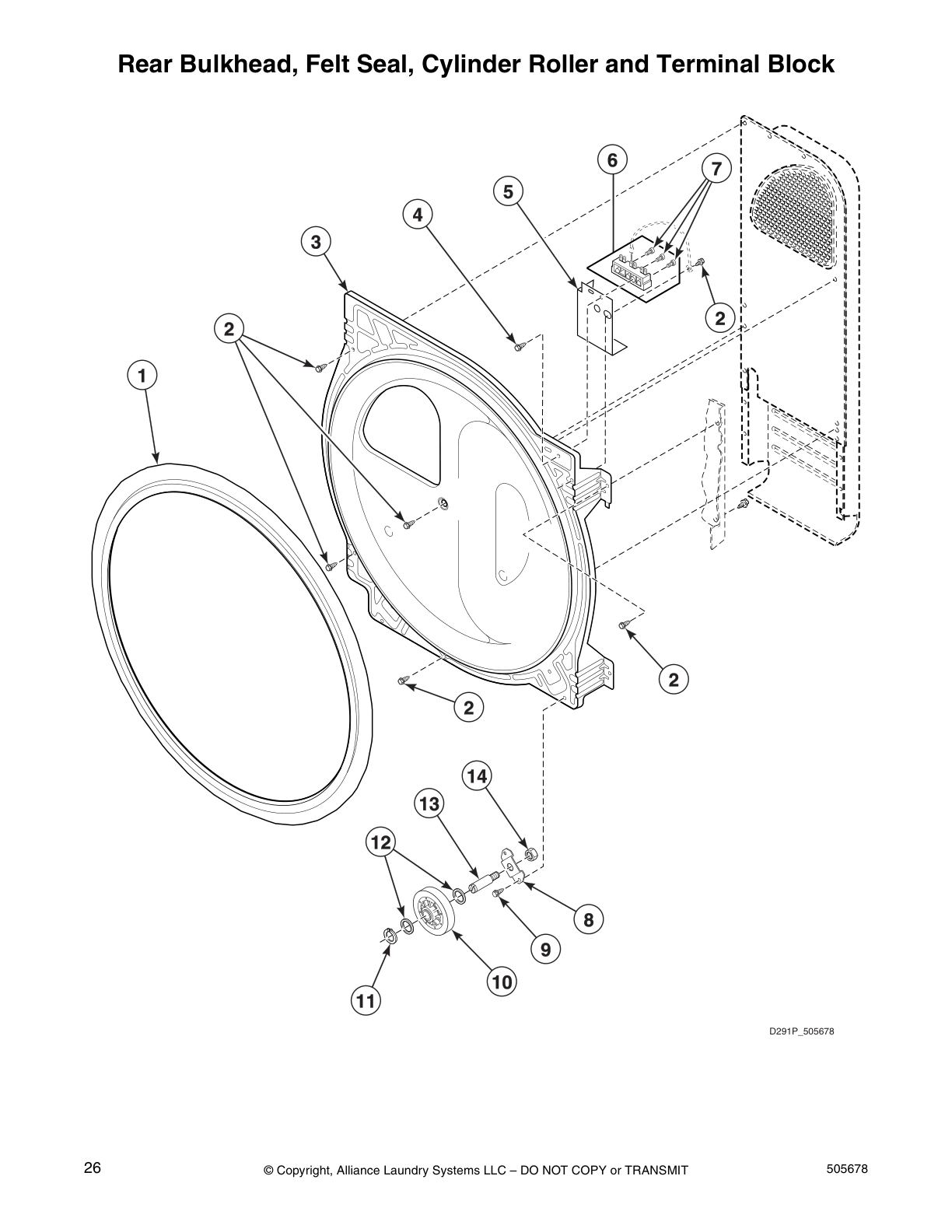 Rear Bulkhead, Felt Seal, Cylinder Roller and Terminal Block
