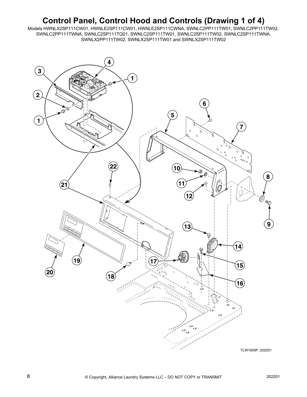 Control Panel, Control Hood and Controls (Drawing 1 of 4)