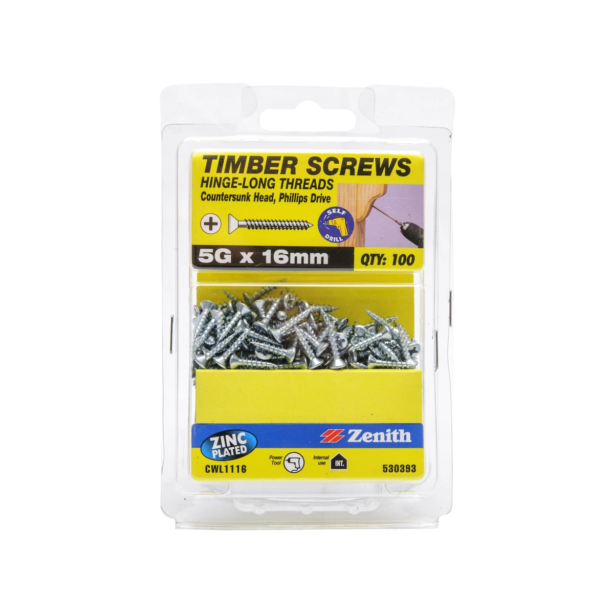 ZENITH® 5G x 16mm Zinc Plated, Phillips Drive, Timber Screws – Internal Use – 100 Pack