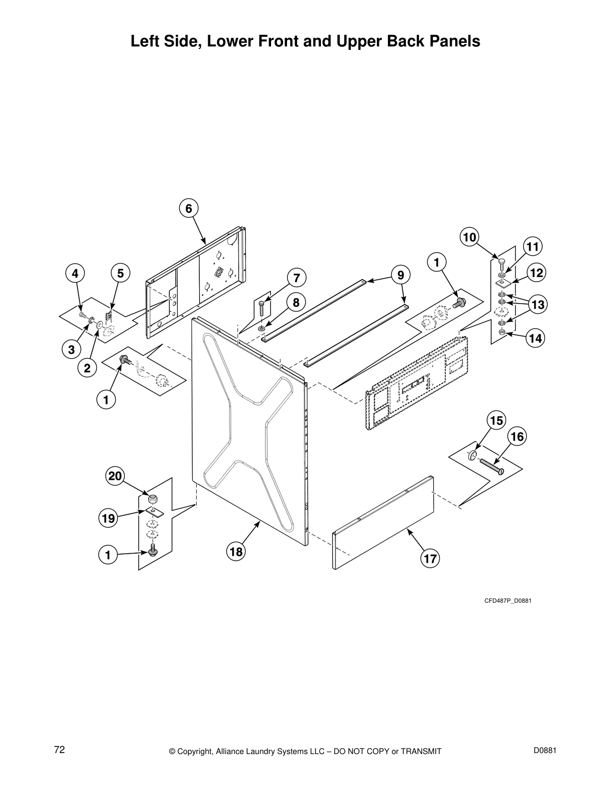 Left Side, Lower Front and Upper Back Panels