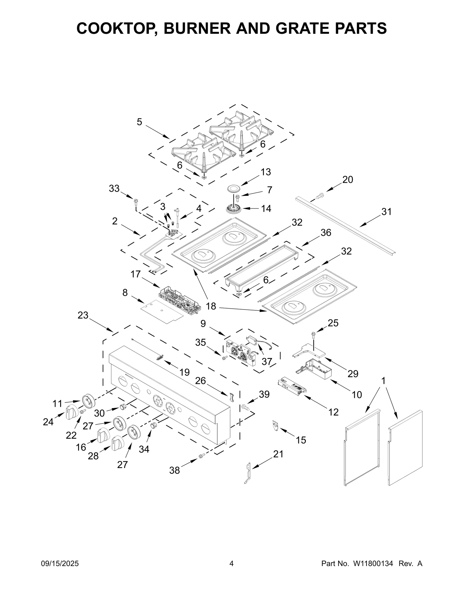 COOKTOP, BURNER AND GRATE PARTS