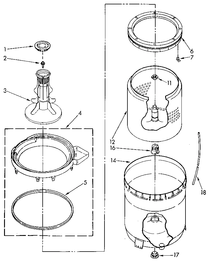 AGITATOR, BASKET AND TUB