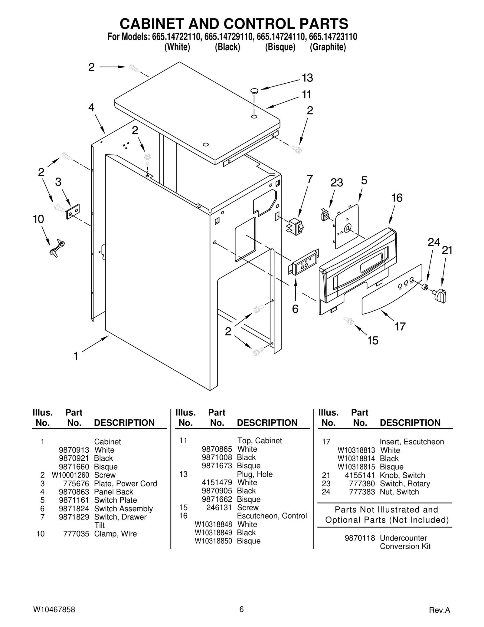 CABINET AND CONTROL PARTS