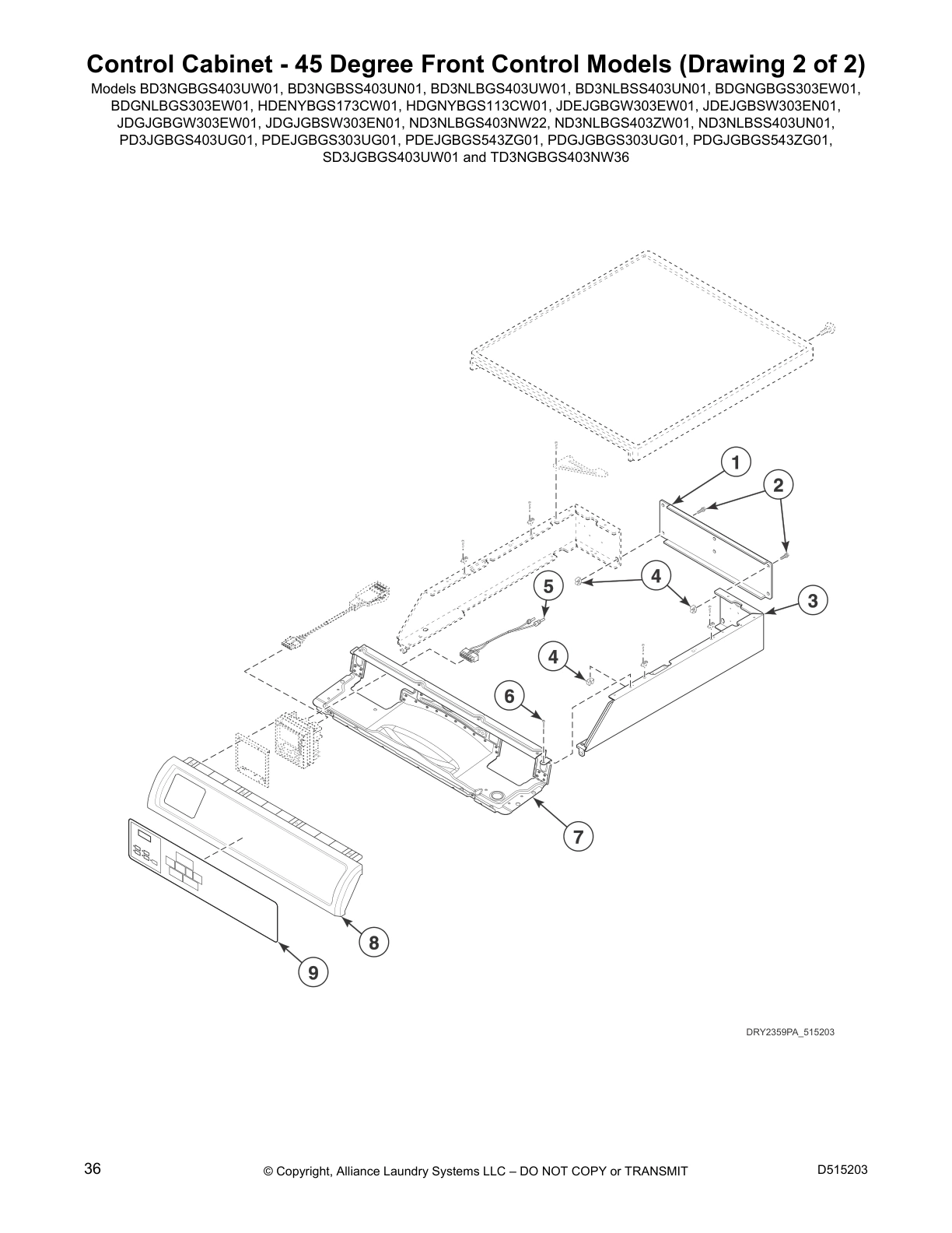 Control Cabinet - 45 Degree Front Control Models (Drawing 2 of 2)