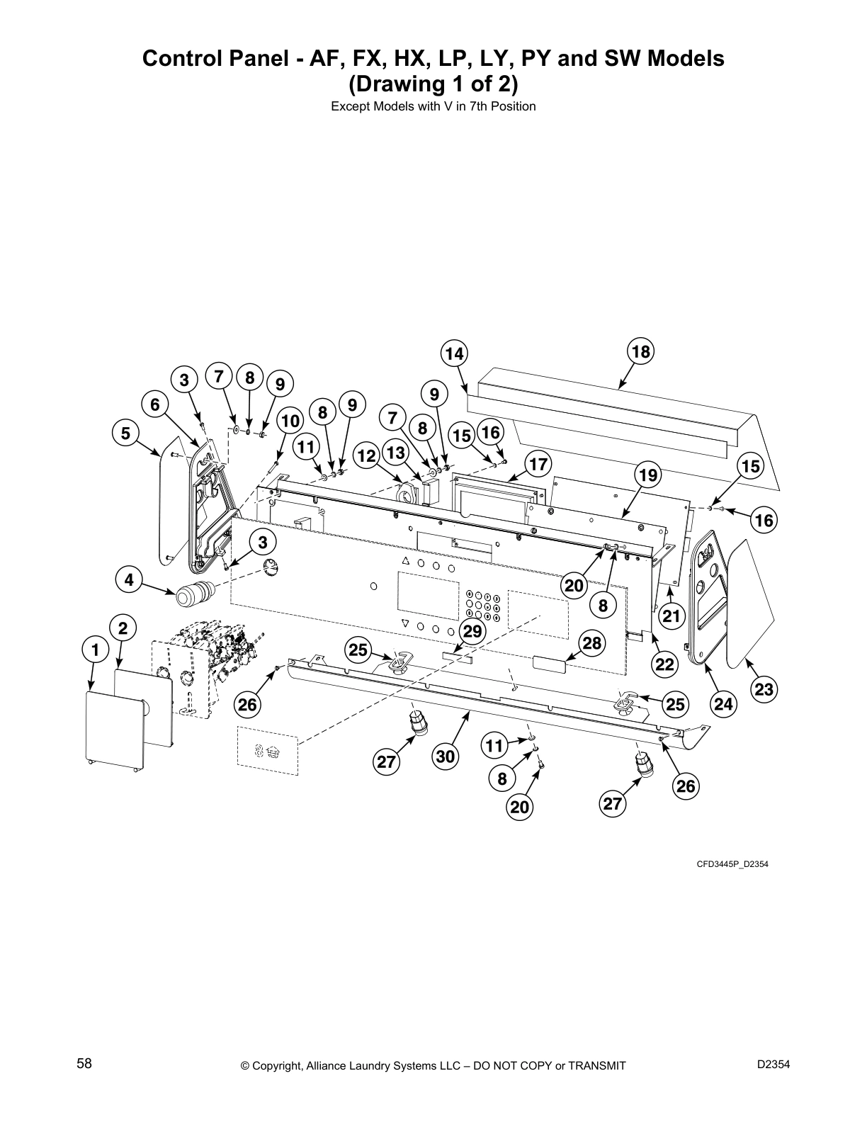 Control Panel - AF, FX, HX, LP, LY, PY and SW Models
(Drawing 1 of 2)