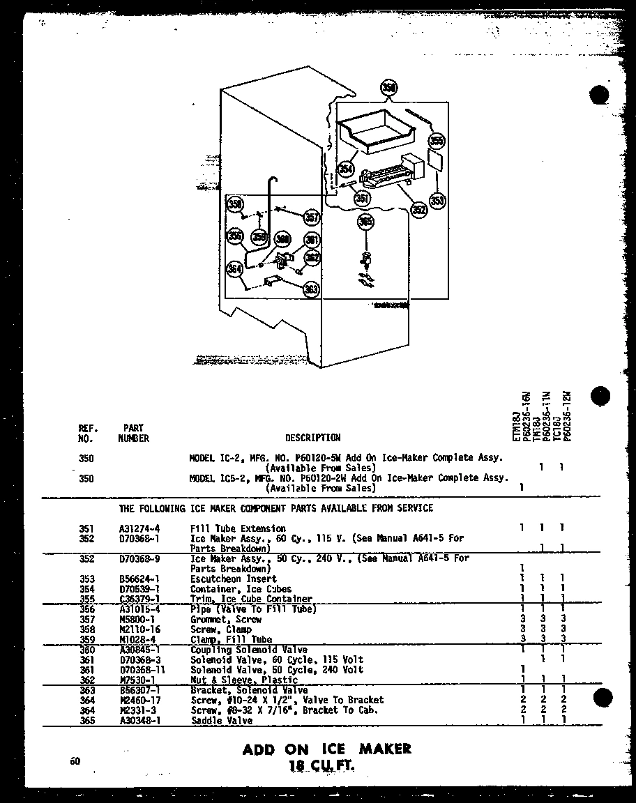 01 - ADD ON ICE MAKER 18 CU. FT.