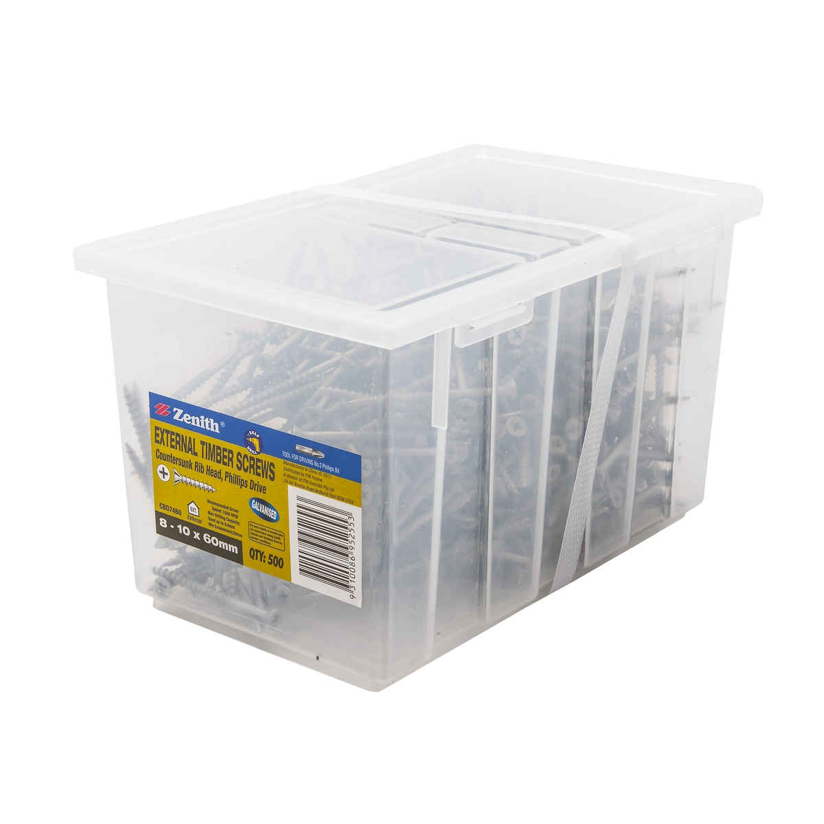 ZENITH® 8G x 60mm Galvanised, Phillips Drive, Timber Screws – External Use – 500 Pack