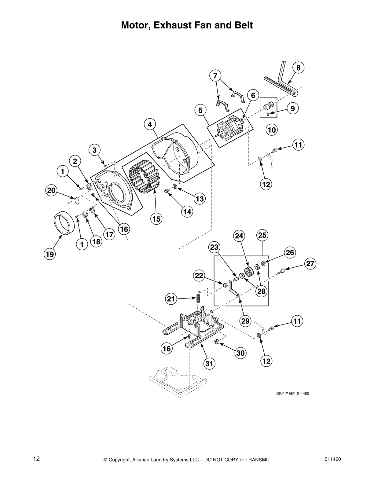 Motor, Exhaust Fan and Belt