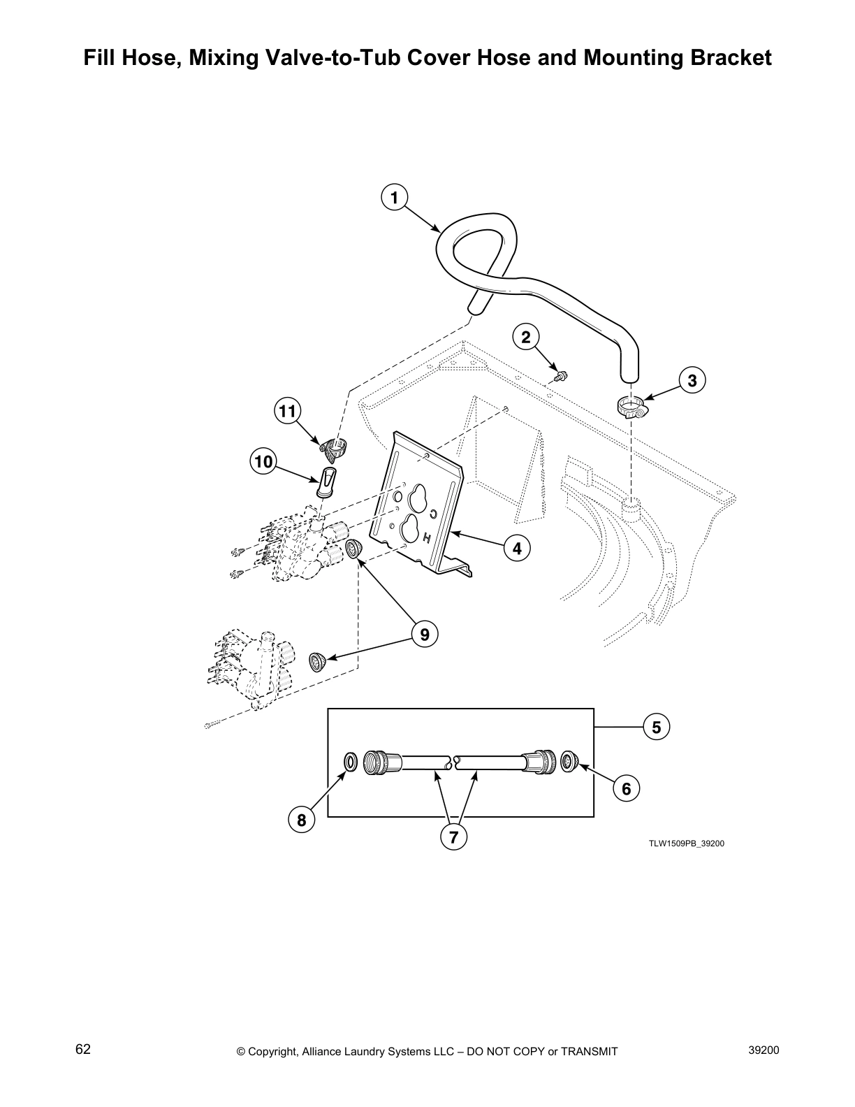 Fill Hose, Mixing Valve-to-Tub Cover Hose and Mounting Bracket
