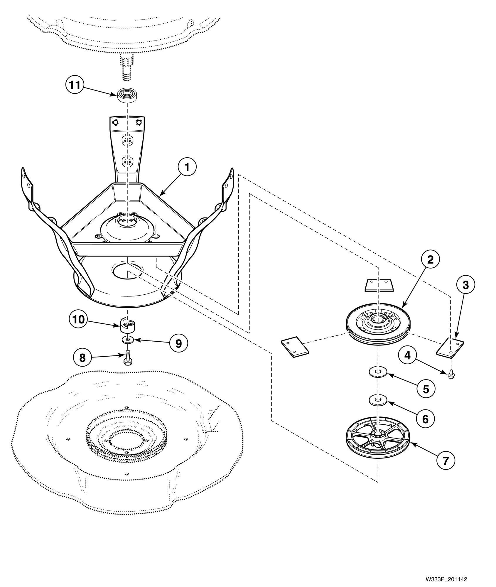 Weldment and Bearing Assembly, Brake and Pulley