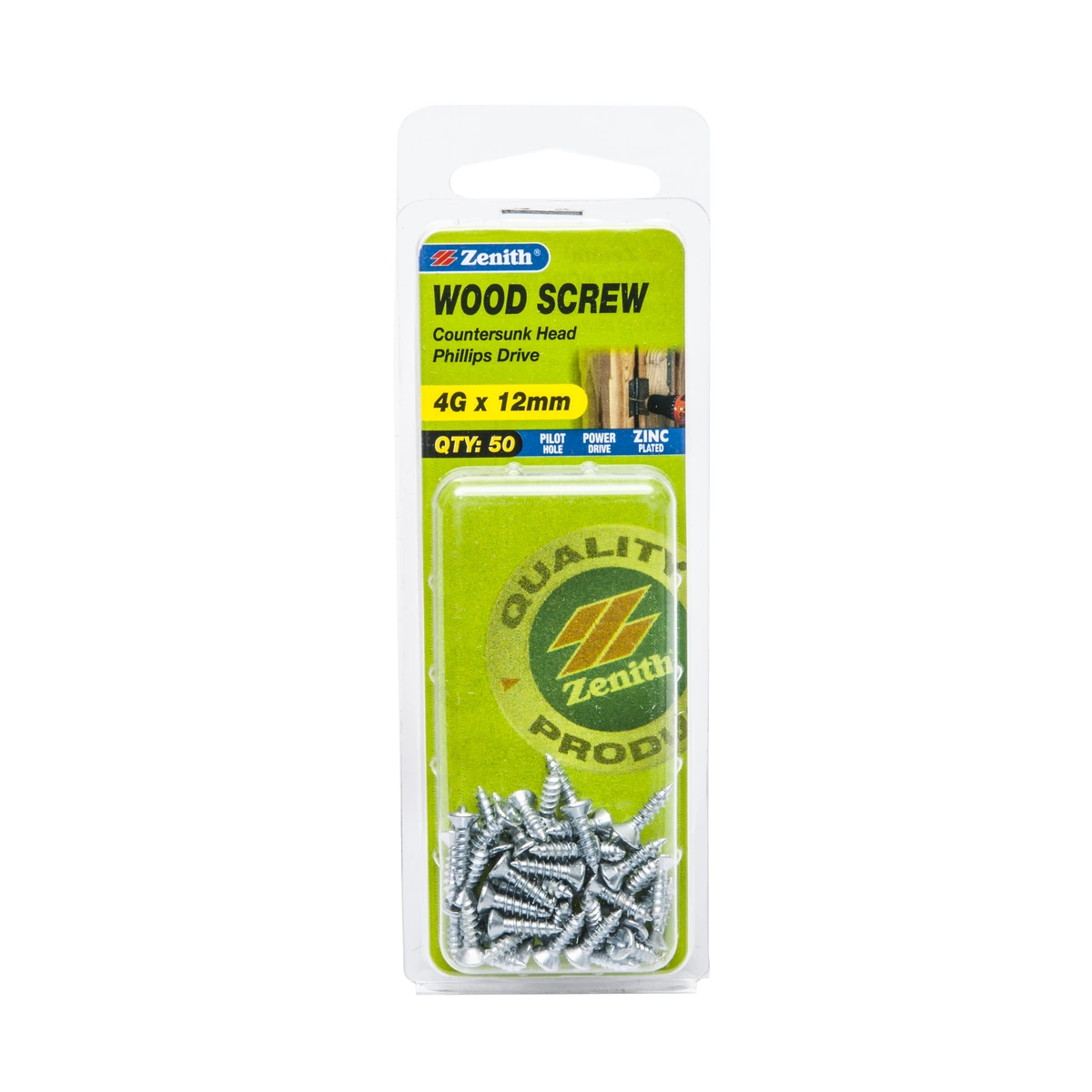 ZENITH® 4G x 12mm Zinc Plated, Phillips Drive, Wood Screws – Internal Use – 50 Pack