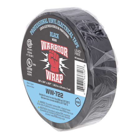 Professional Black Vinyl Electrical Tape, 7mil, 60ft Long