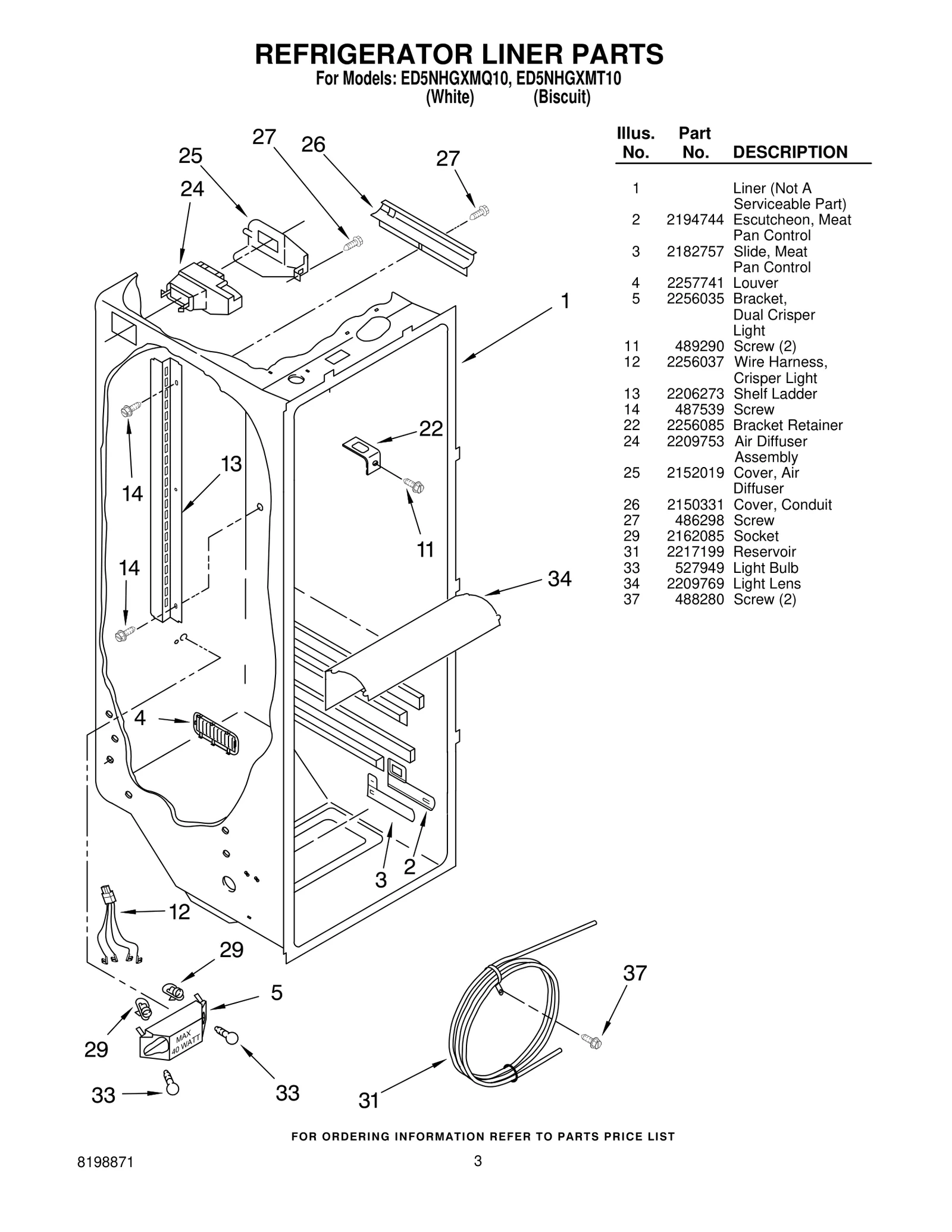 REFRIGERATOR LINER PARTS