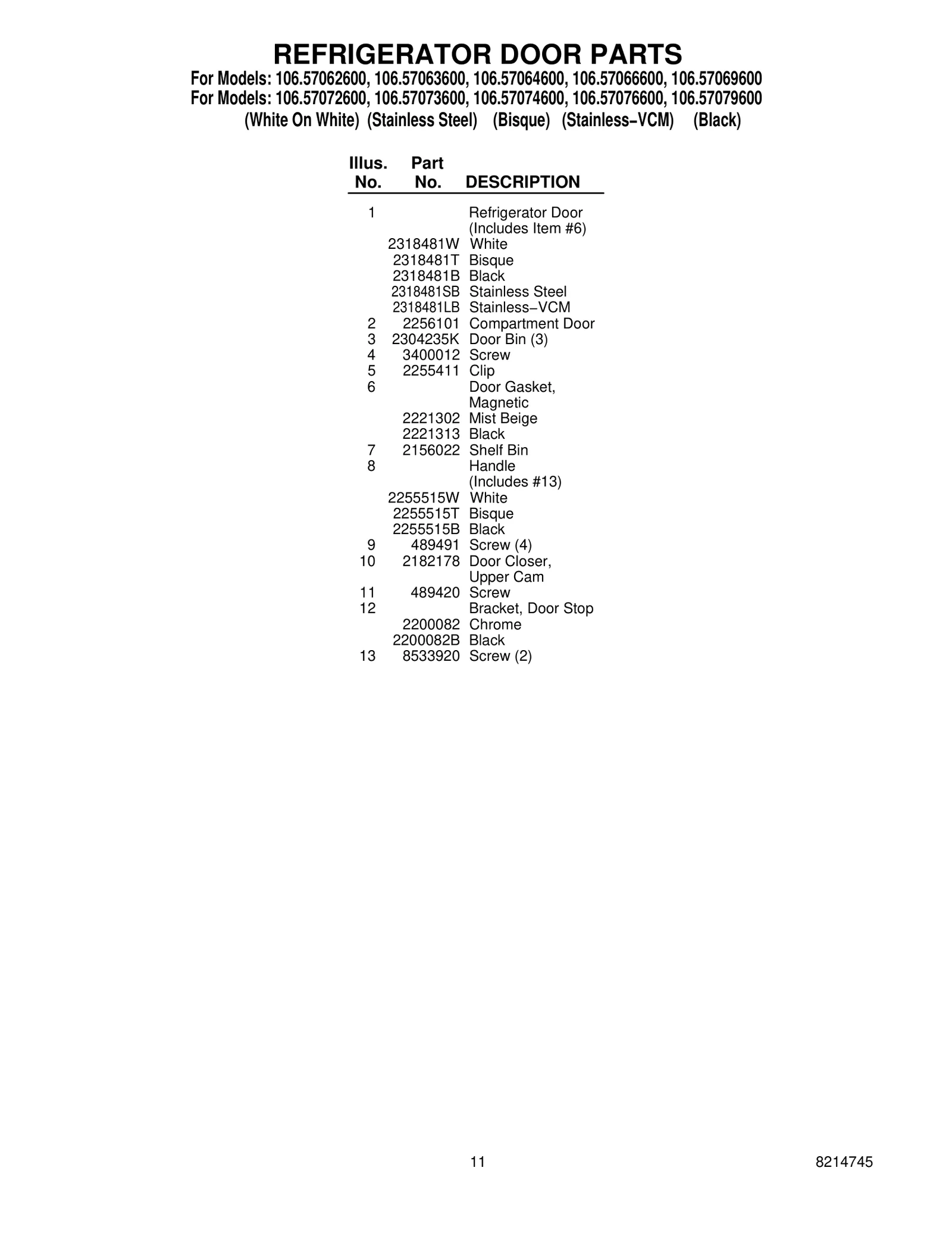 REFRIGERATOR DOOR PARTS