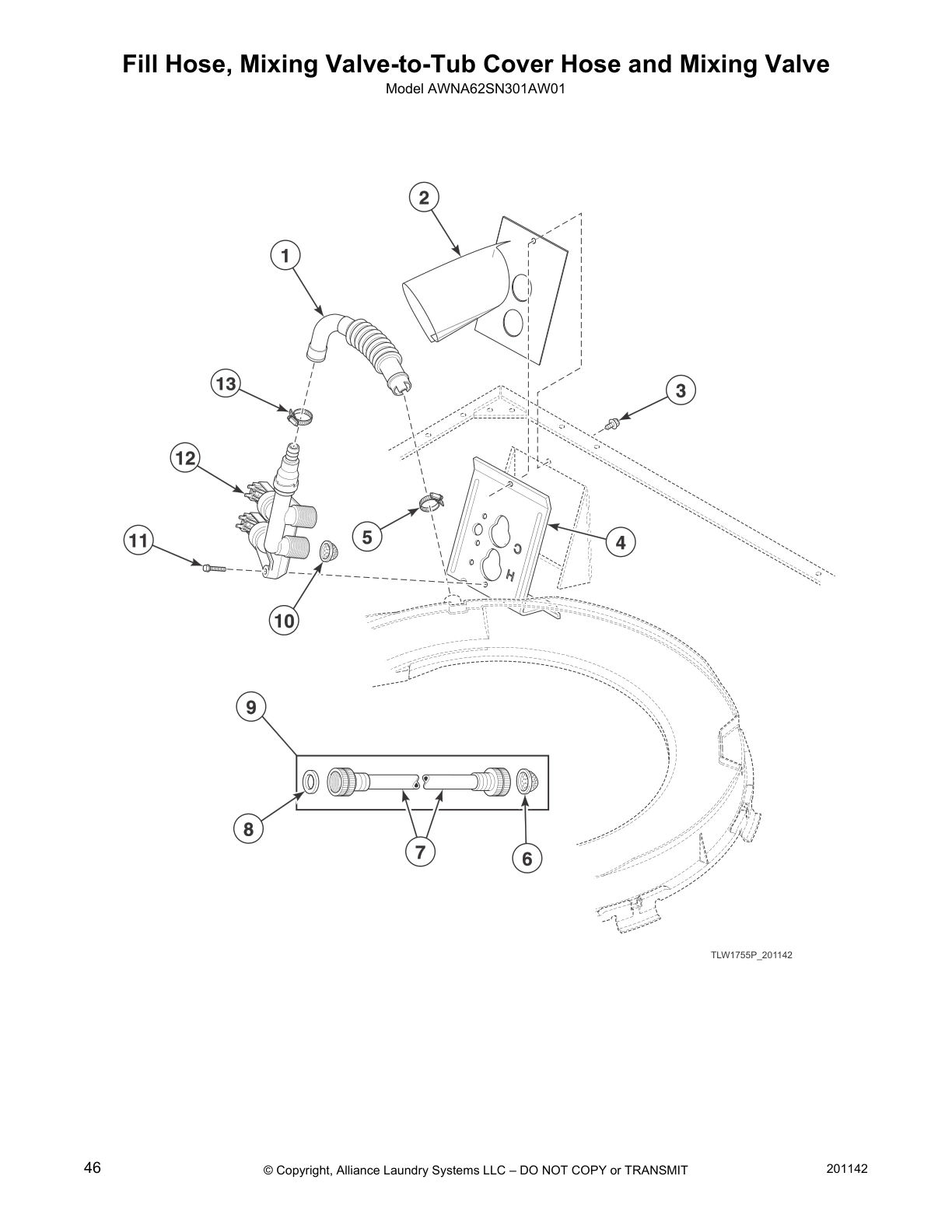 Fill Hose, Mixing Valve-to-Tub Cover Hose and Mixing Valve