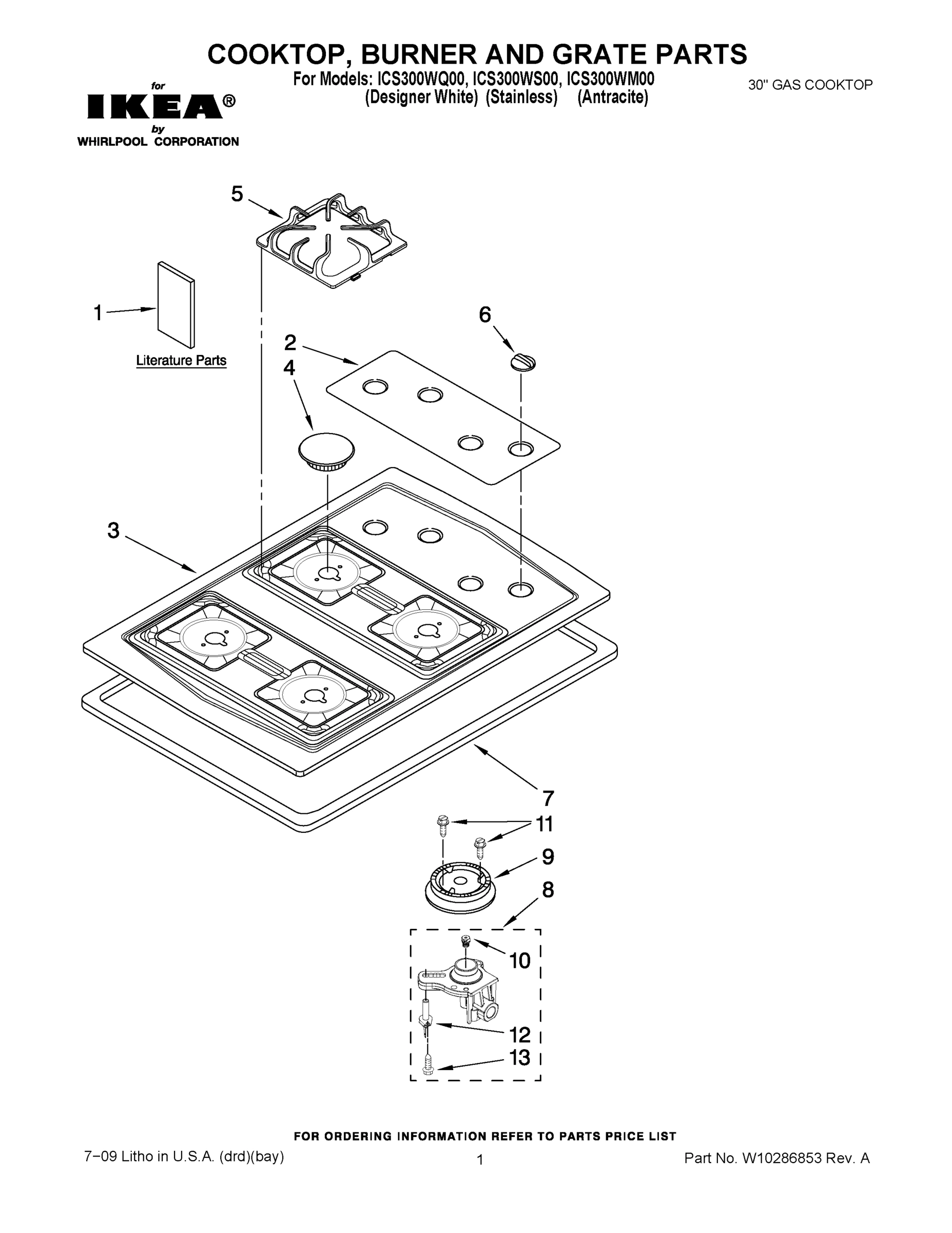 01 - COOKTOP, BURNER AND GRATE PARTS