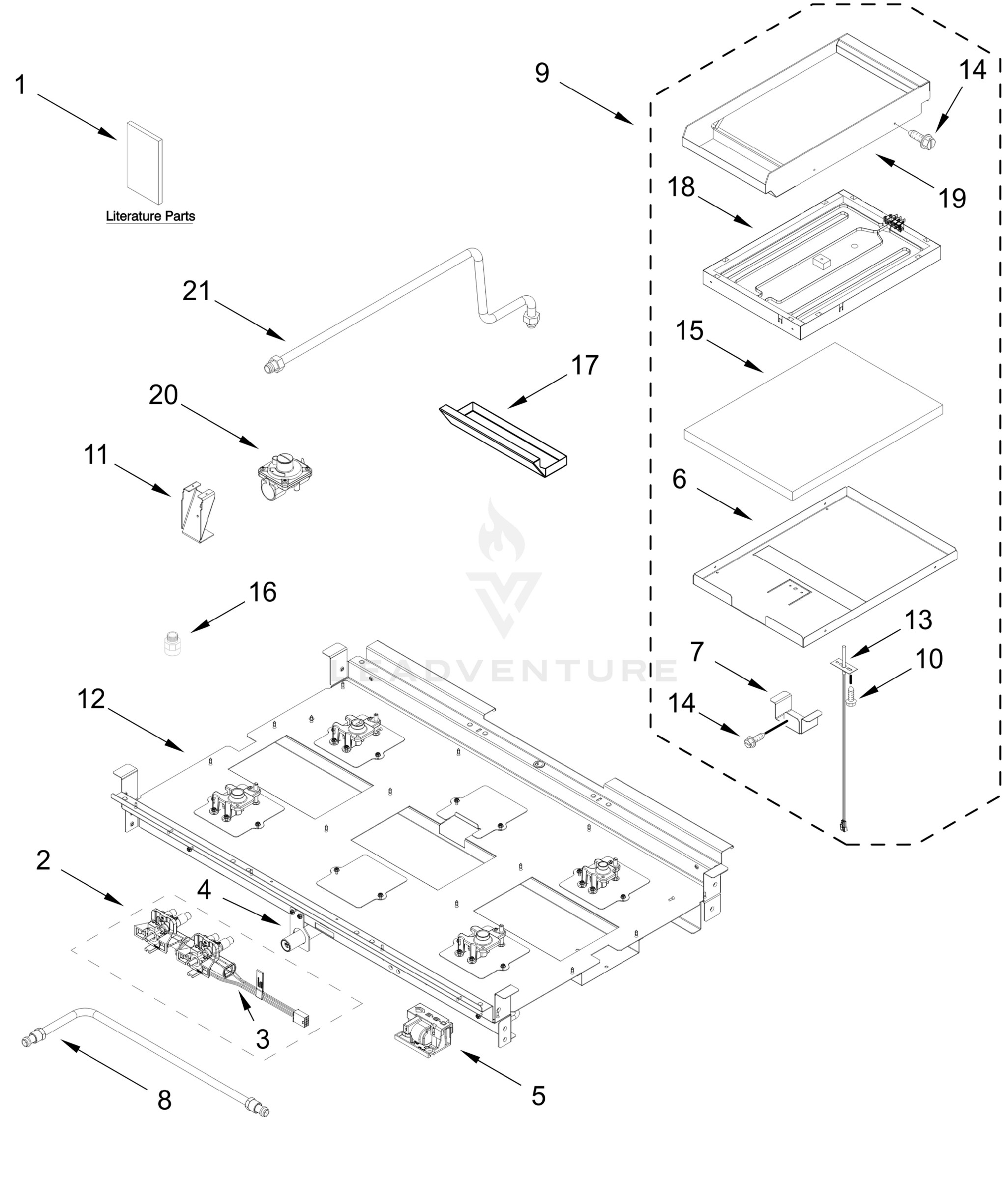 BURNER BOX AND GRIDDLE PARTS