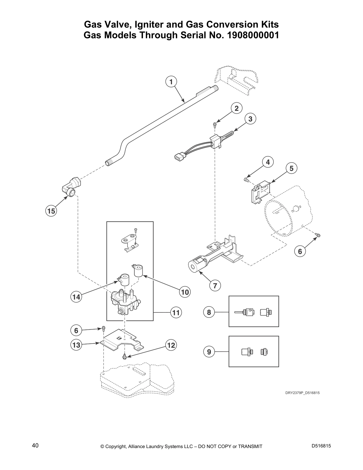 Gas Valve, Igniter and Gas Conversion Kits 
Gas Models Through Serial No. 1908000001