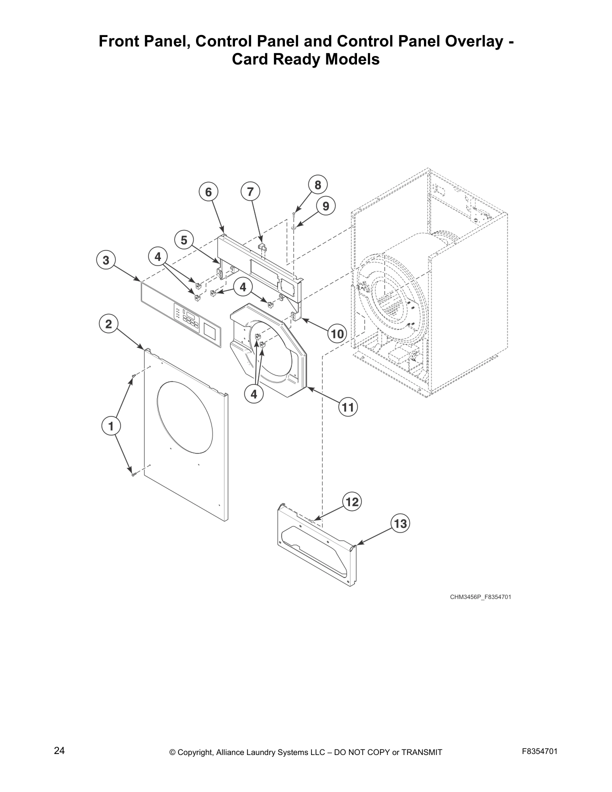 Front Panel, Control Panel and Control Panel Overlay -
Card Ready Models