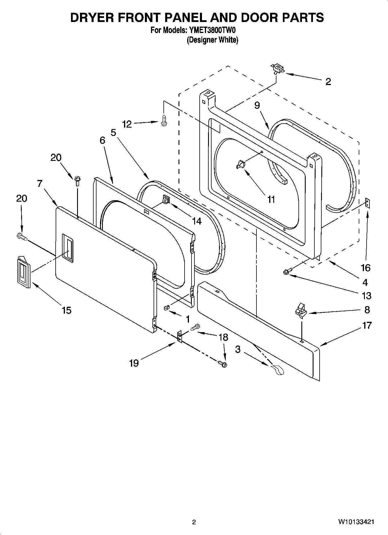 02 - DRYER FRONT PANEL AND DOOR PARTS