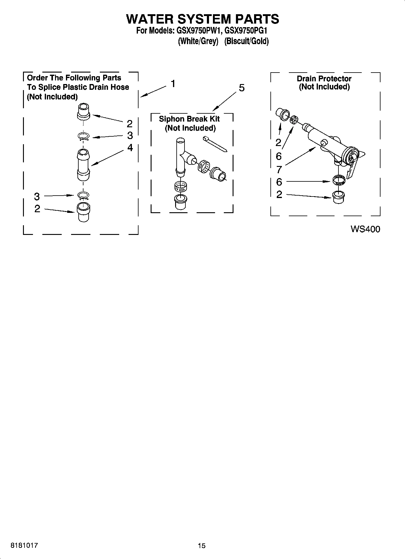 10 - WATER SYSTEM PARTS, OPTIONAL PARTS (NOT INCLUDED)