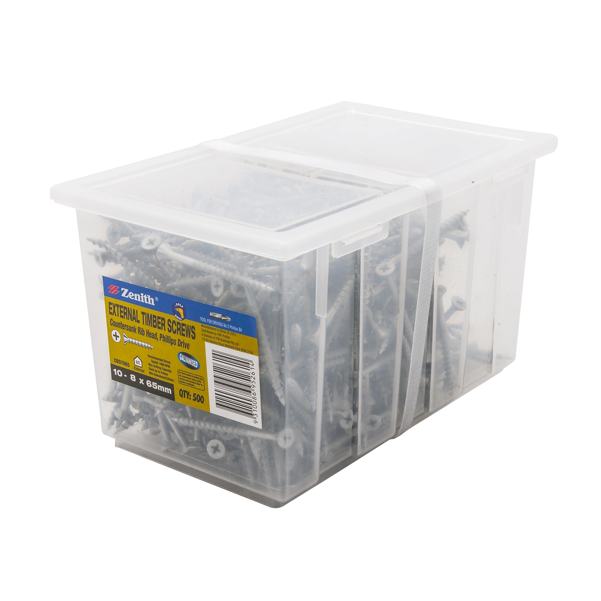 ZENITH® 10G x 65mm Galvanised, Phillips Drive, Timber Screws – External Use – 500 Pack