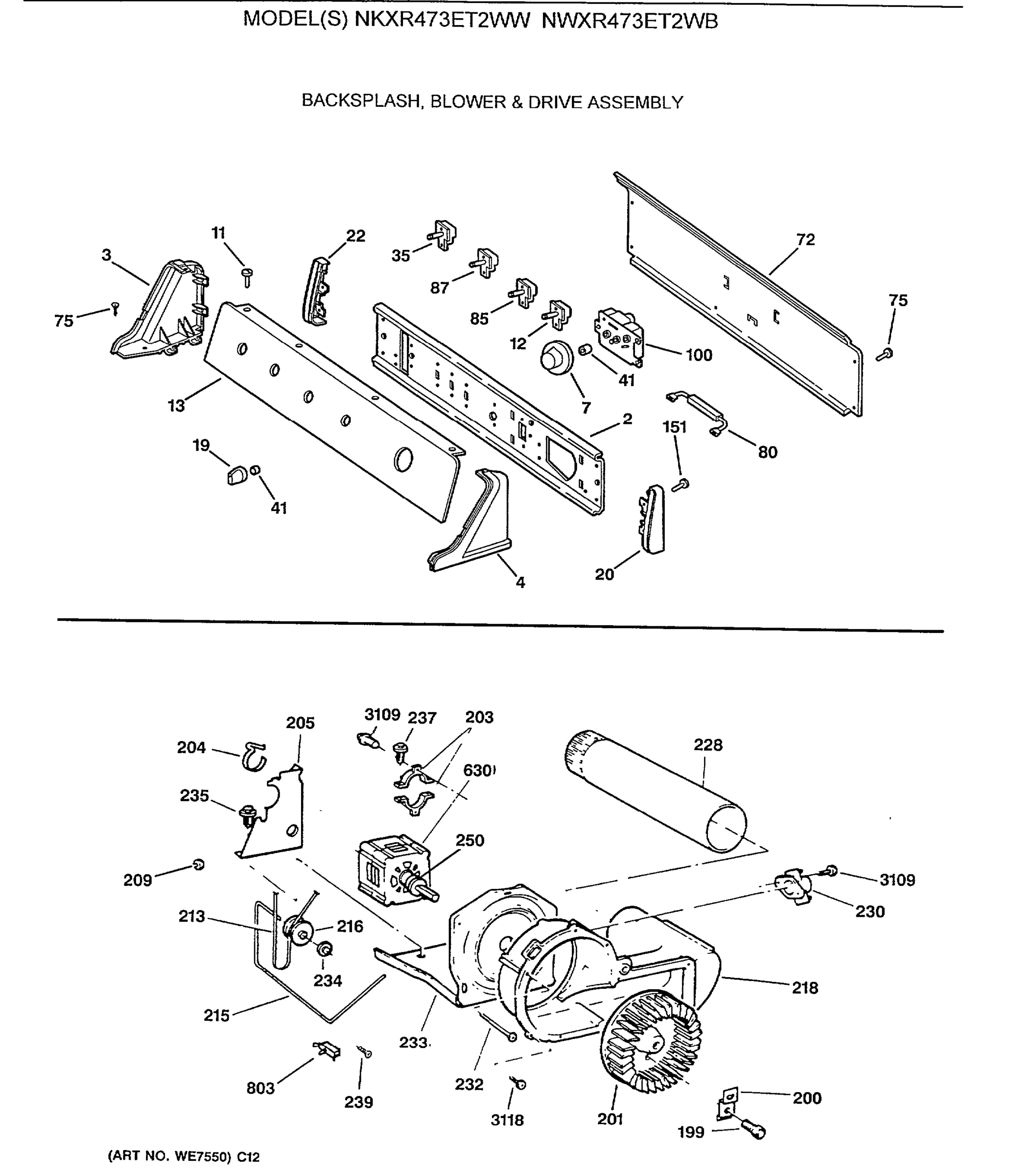 BACKSPLASH, BLOWER & DRIVE ASSEMBLY