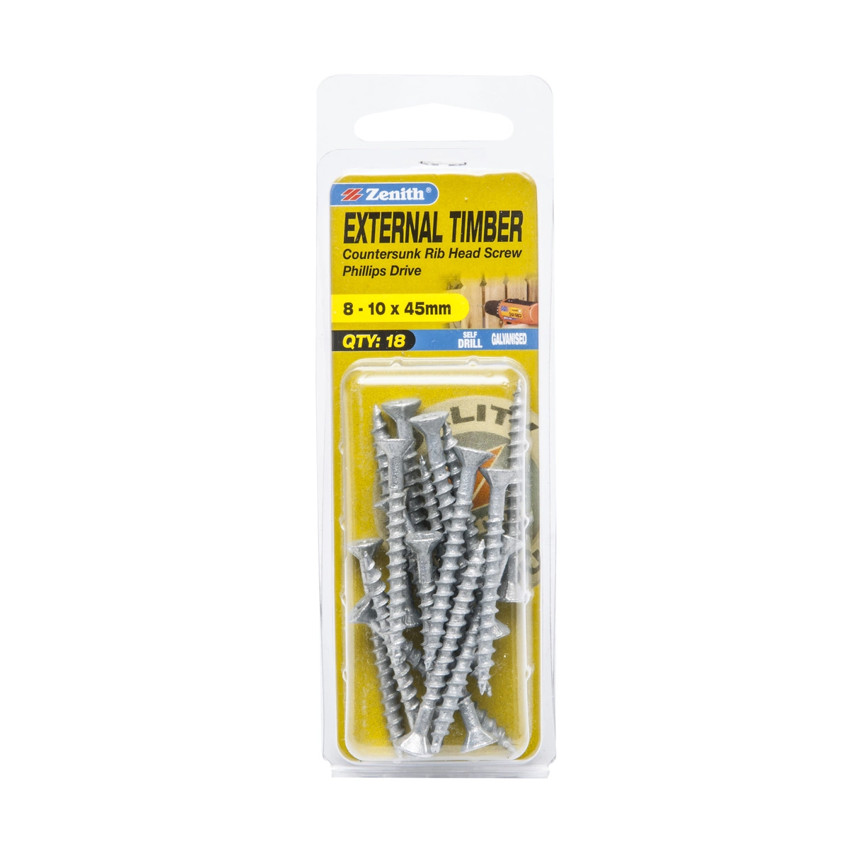 ZENITH® 8G x 45mm Galvanised, Phillips Drive, Timber Screws – External Use – 18 Pack