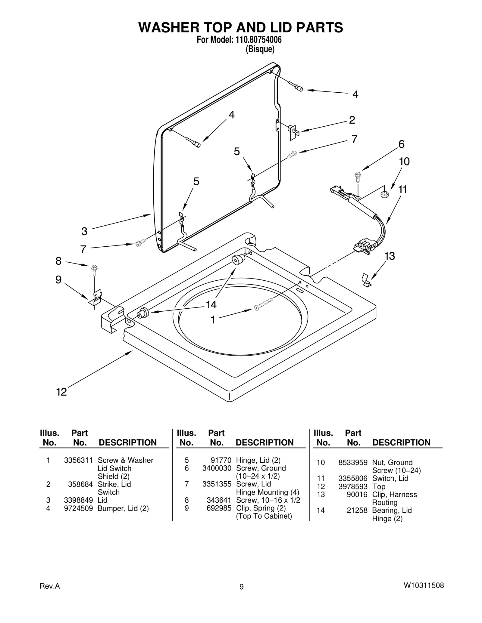 WASHER TOP AND LID PARTS