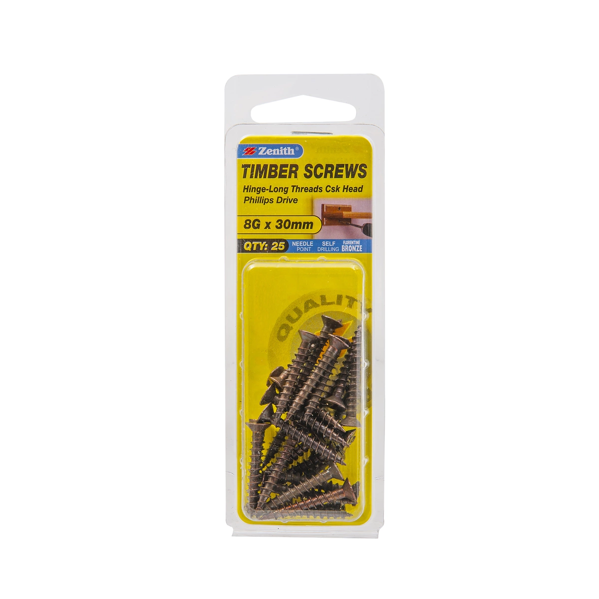 ZENITH® 8G x 30mm Florentine Bronze, Phillips Drive, Timber Screws – Internal Use – 25 Pack