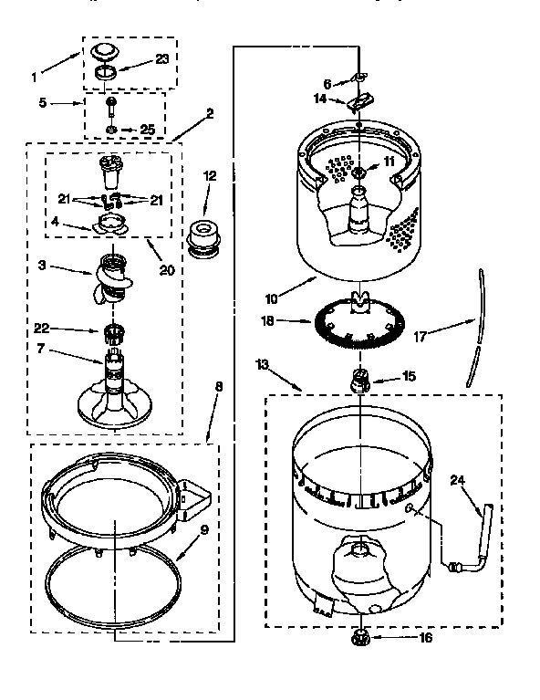 AGITATOR, BASKET AND TUB