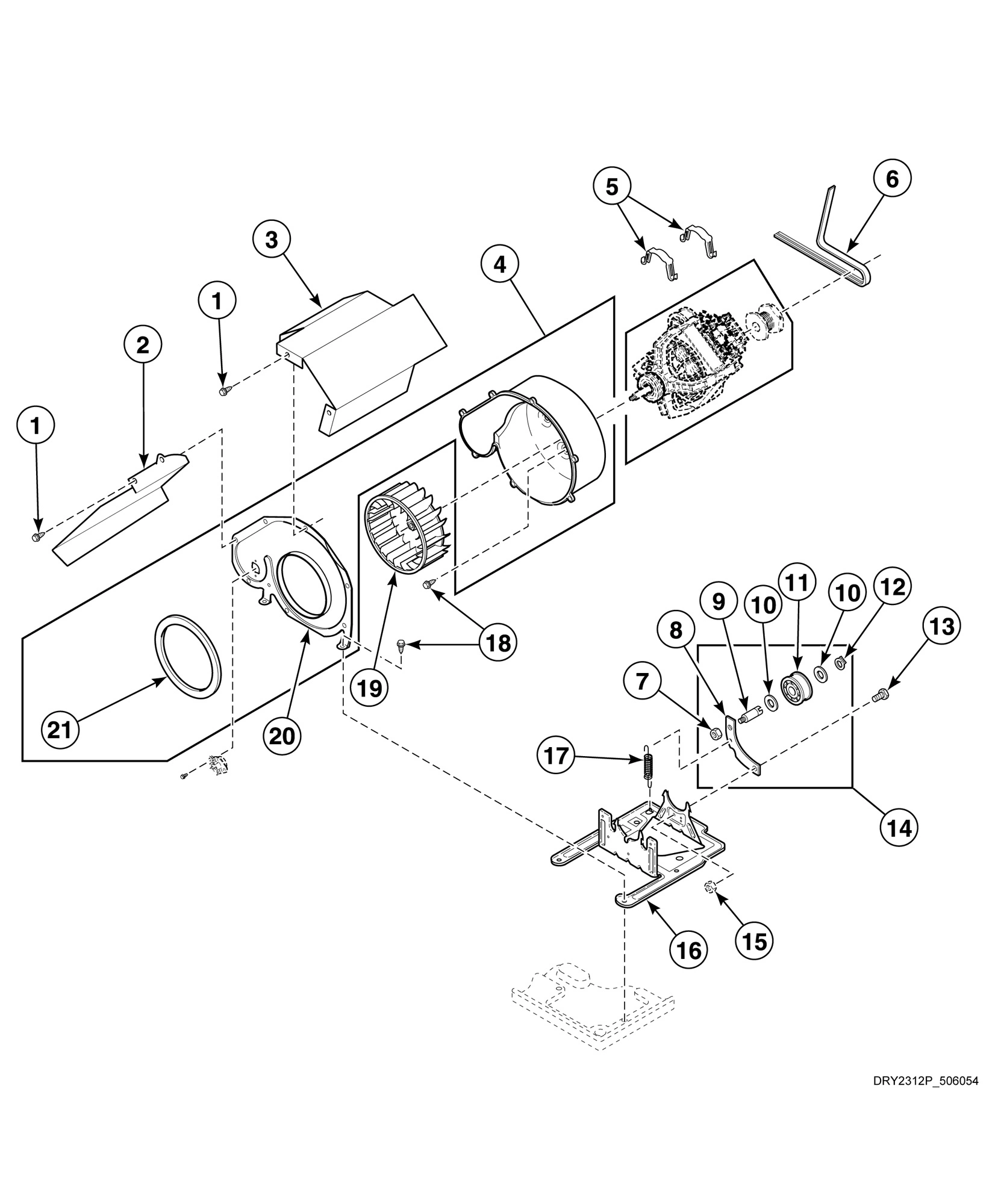 Motor, Exhaust Fan and Belt (Drawing 2 of 2)