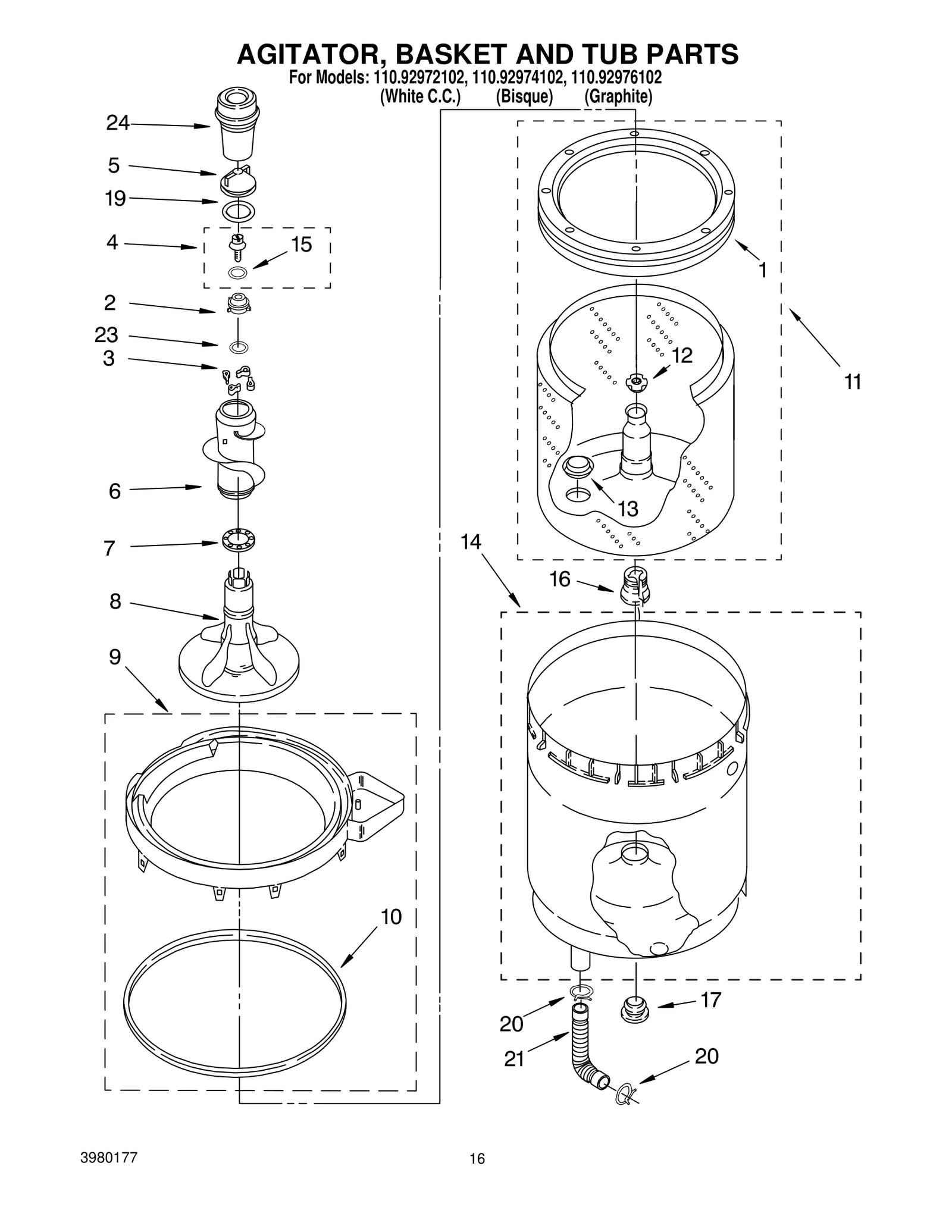 AGITATOR, BASKET AND TUB PARTS