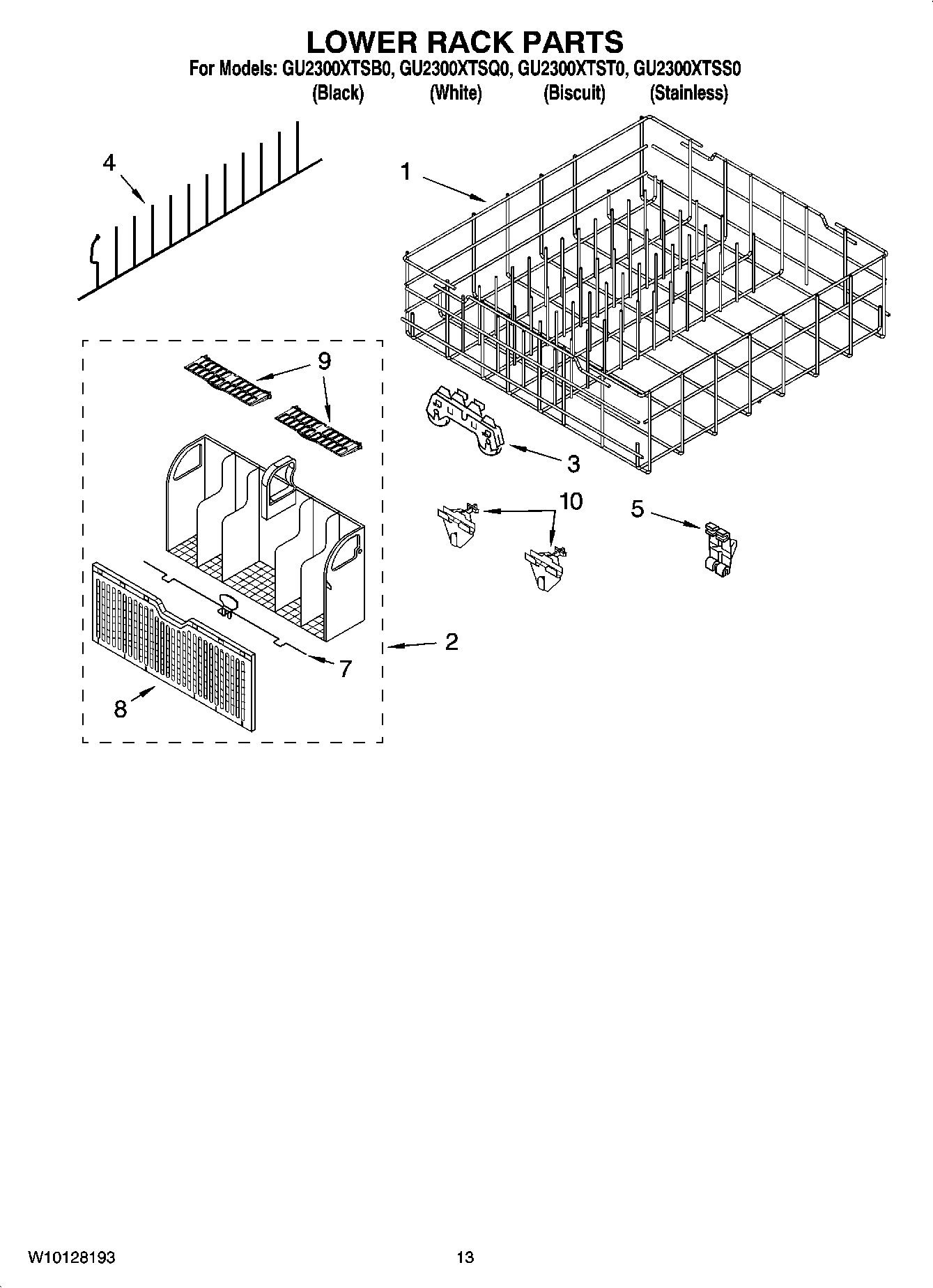 11 - LOWER RACK PARTS, OPTIONAL PARTS (NOT INCLUDED)